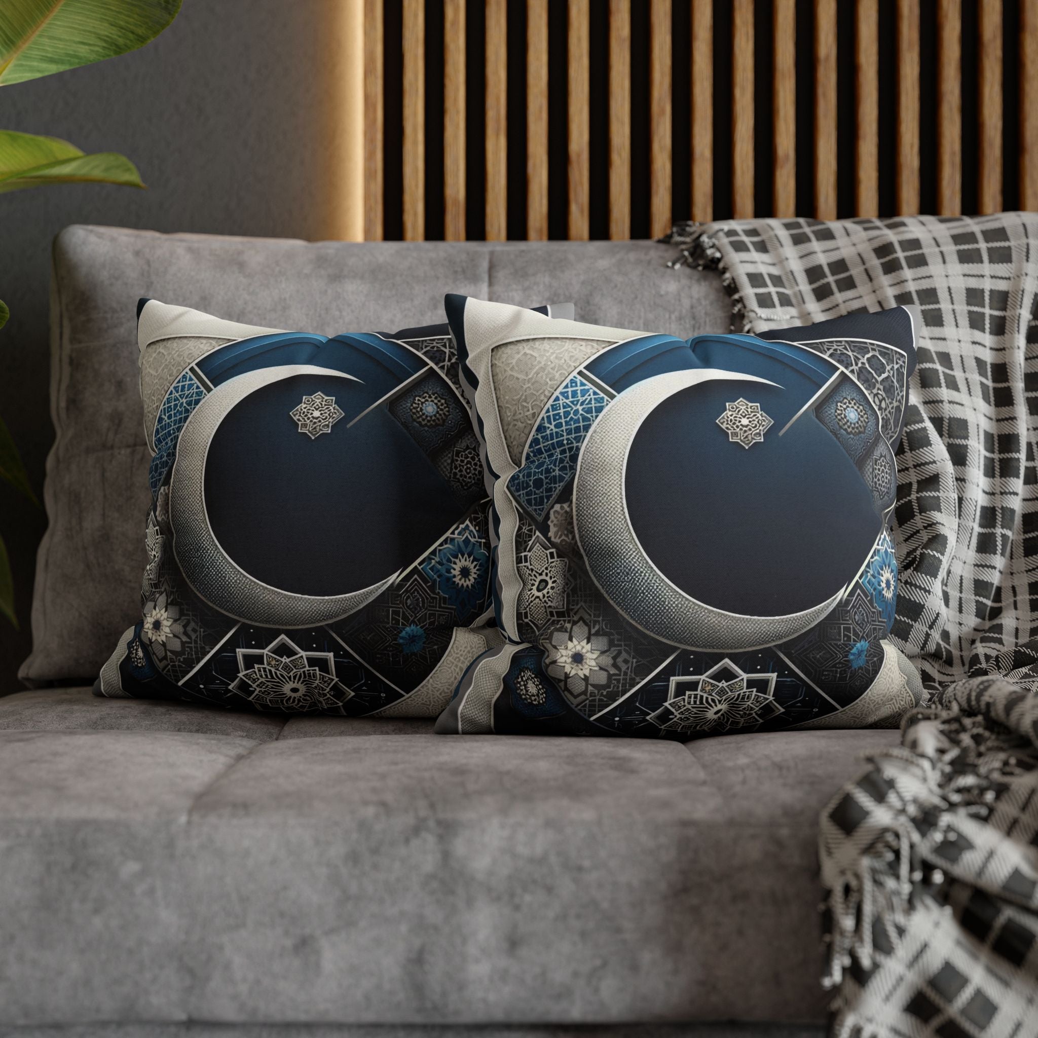 Islamic Art, Silver-blue - Polyester Square Pillowcase