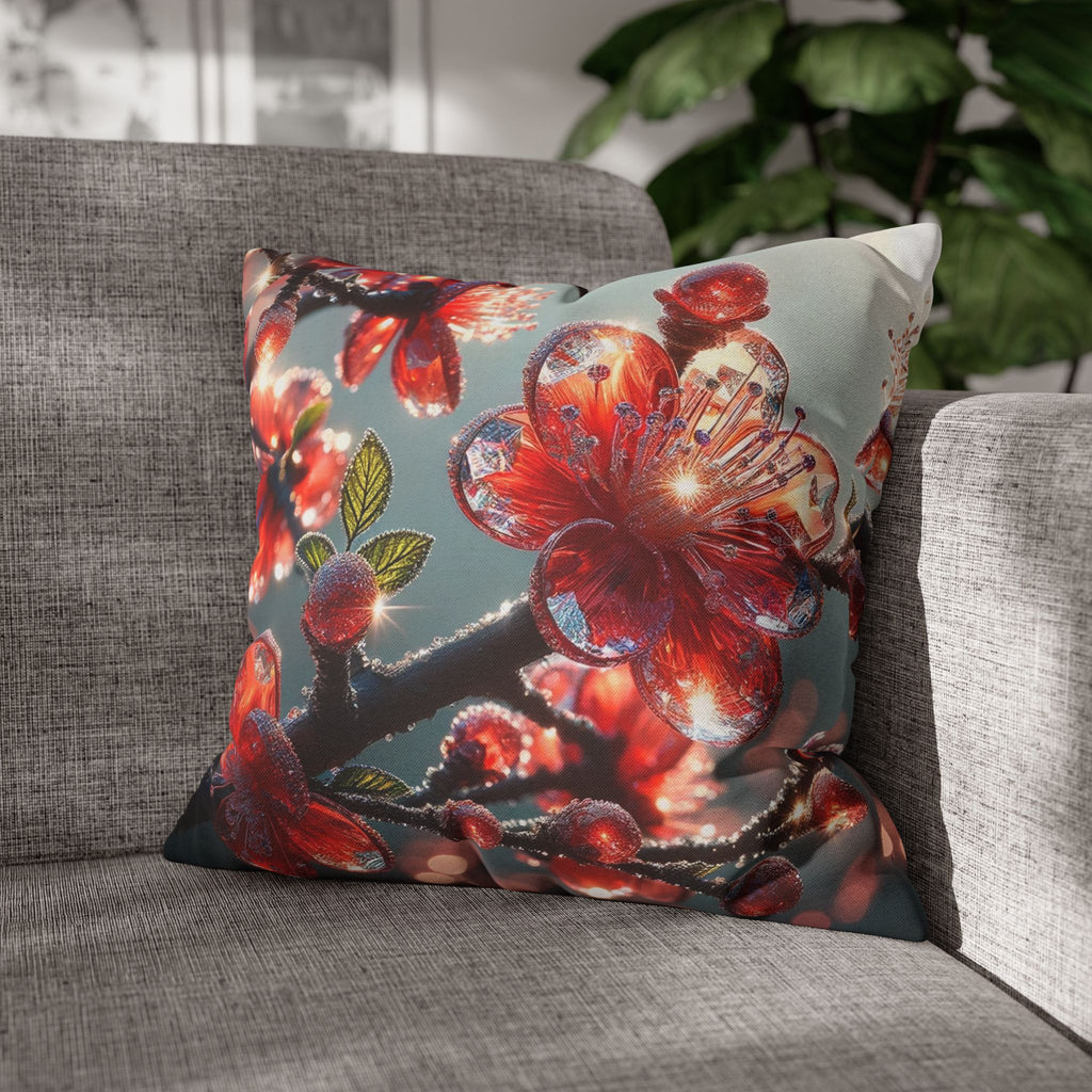 Diamond-red flowers - Polyester Square Pillowcase