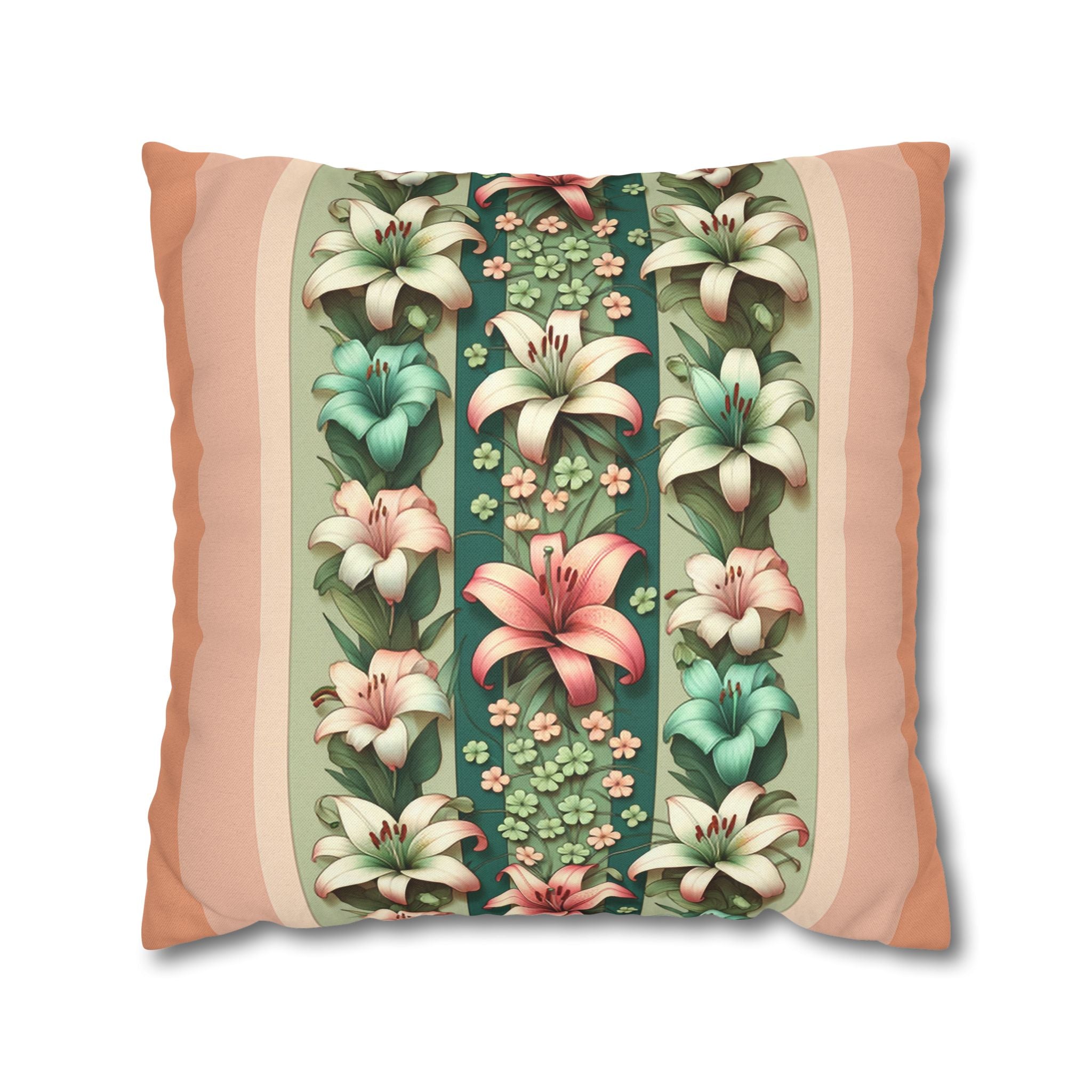 Lilies on peach background - Polyester Square Pillowcase