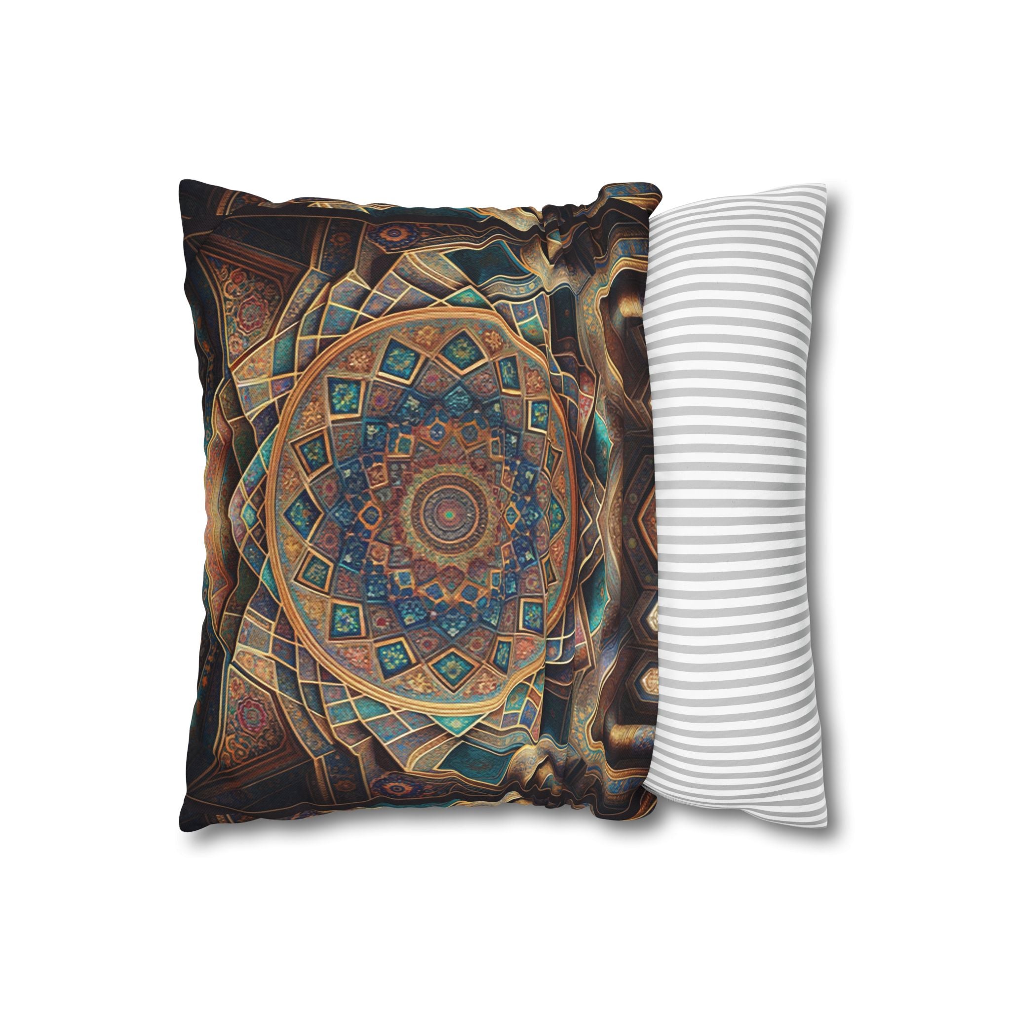 Persian art, brown-blue - Polyester Square Pillowcase