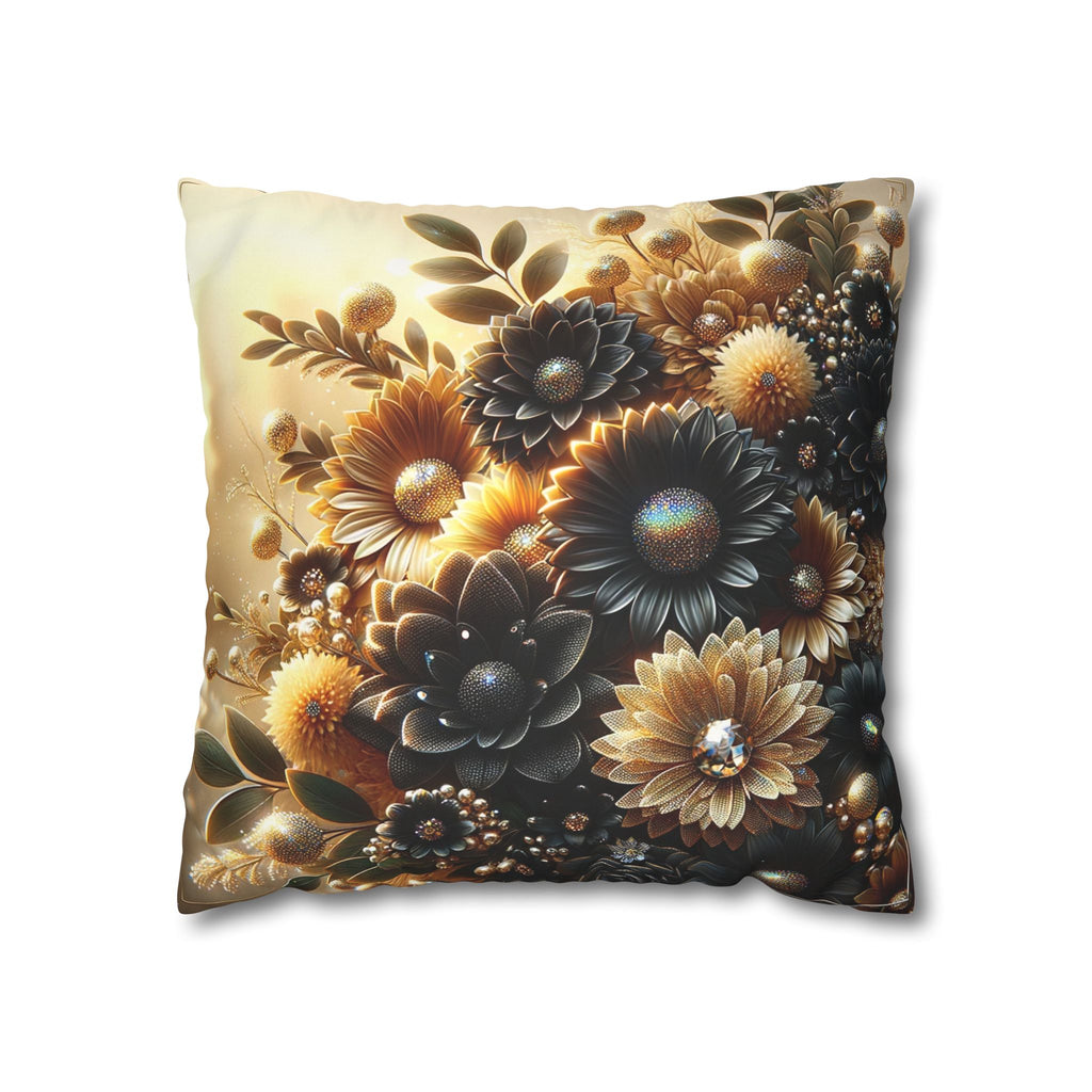 Black and golden Bouquet (with golden background) - Suede Square Pillowcase