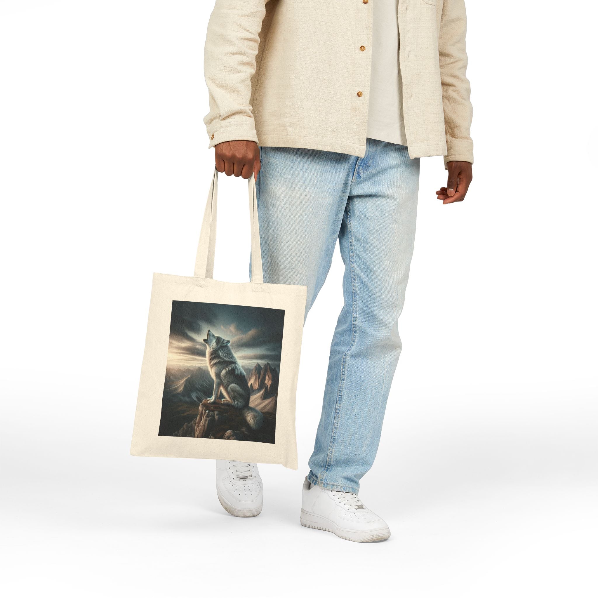 Wolf Howling - Cotton Canvas Tote Bag