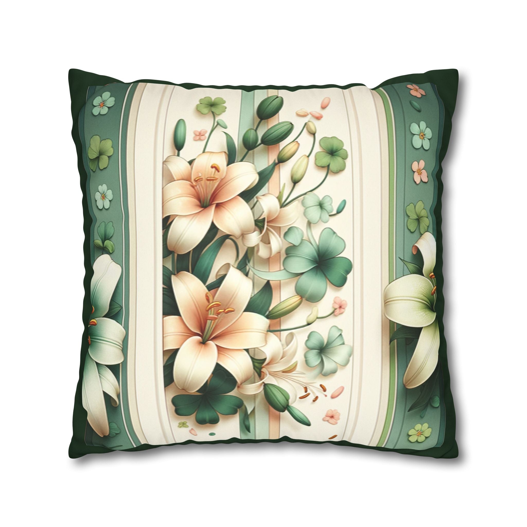 Green and white lilies - Suede Square Pillowcase