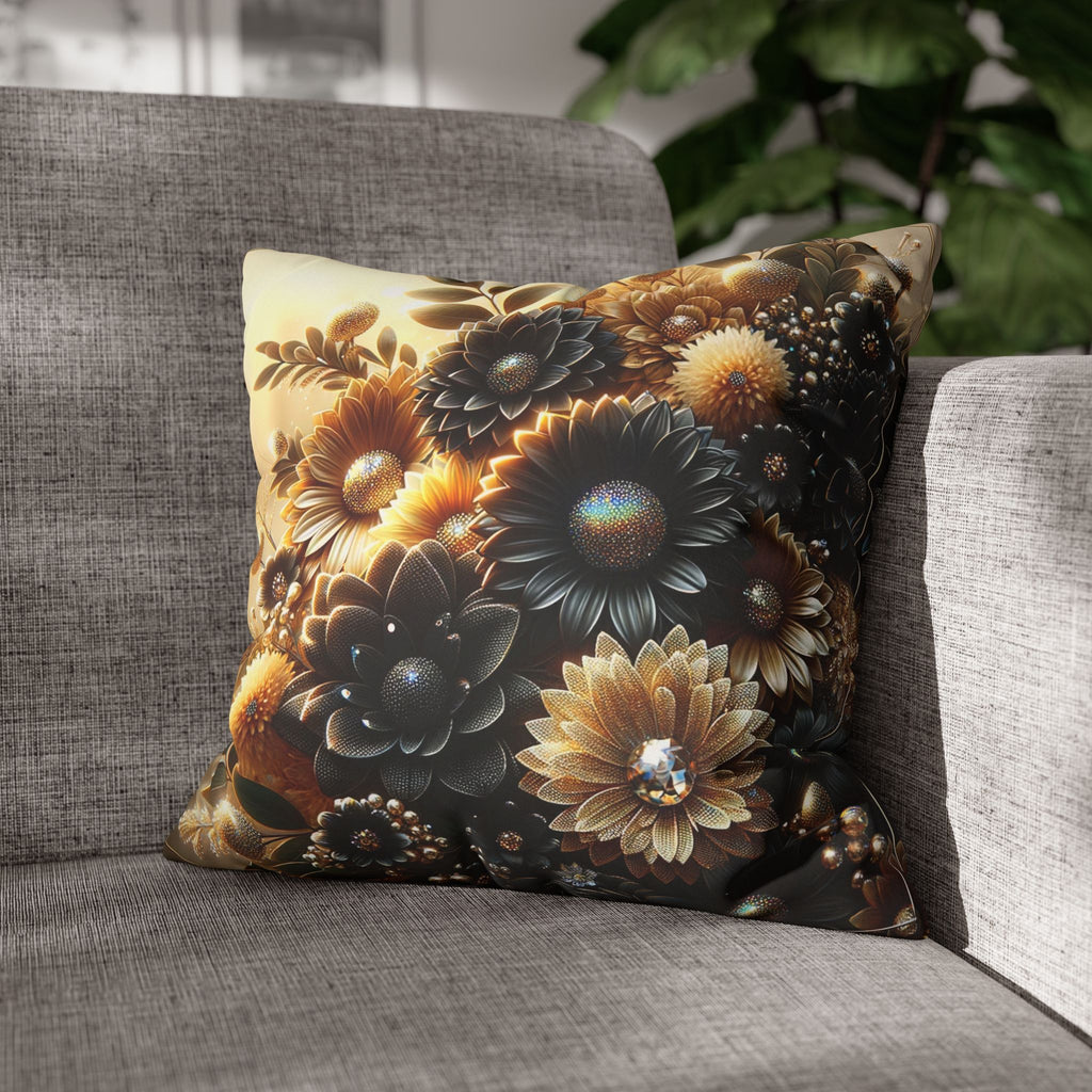 Black and golden Bouquet (with golden background) - Suede Square Pillowcase