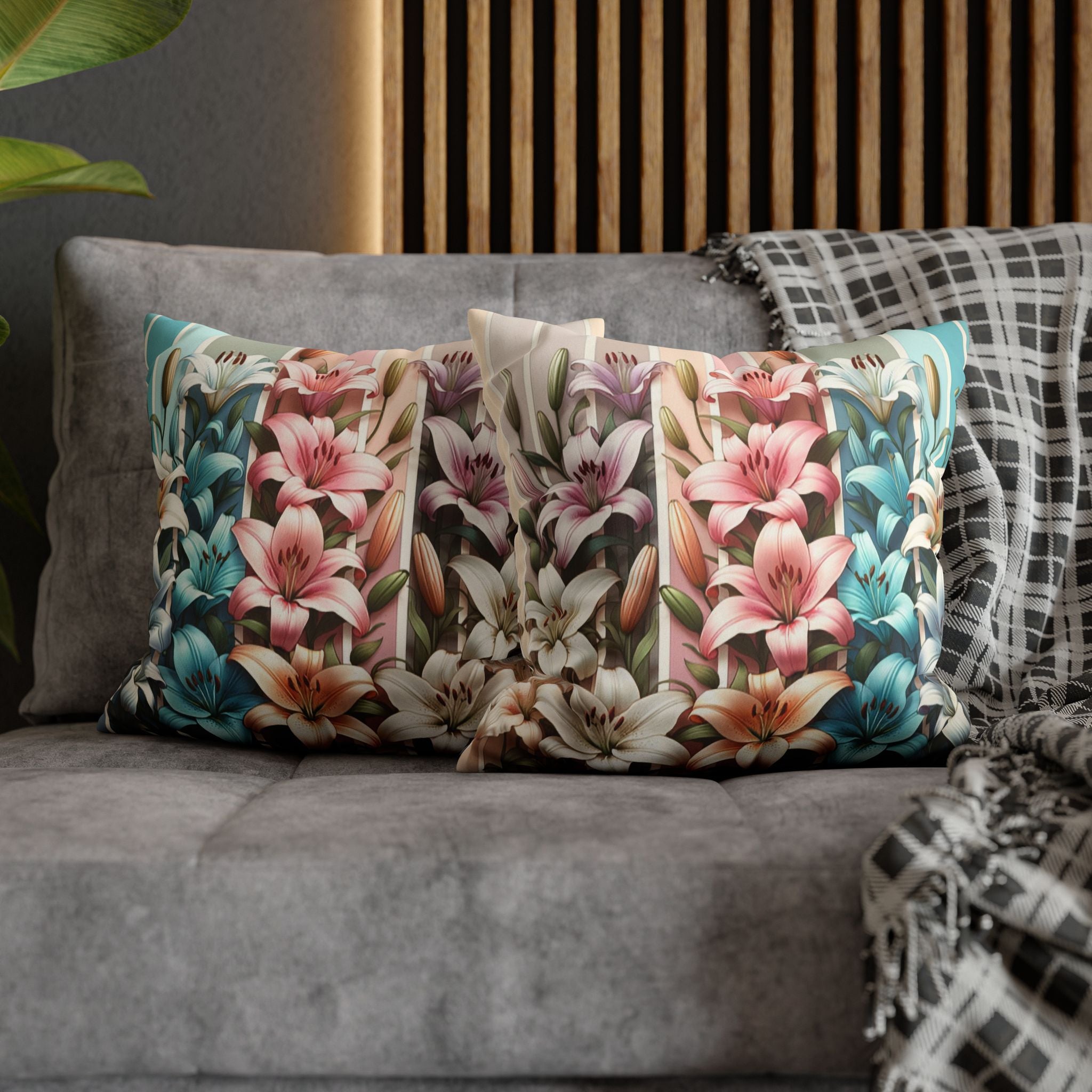 Lilies (in columns) - Suede Square Pillowcase
