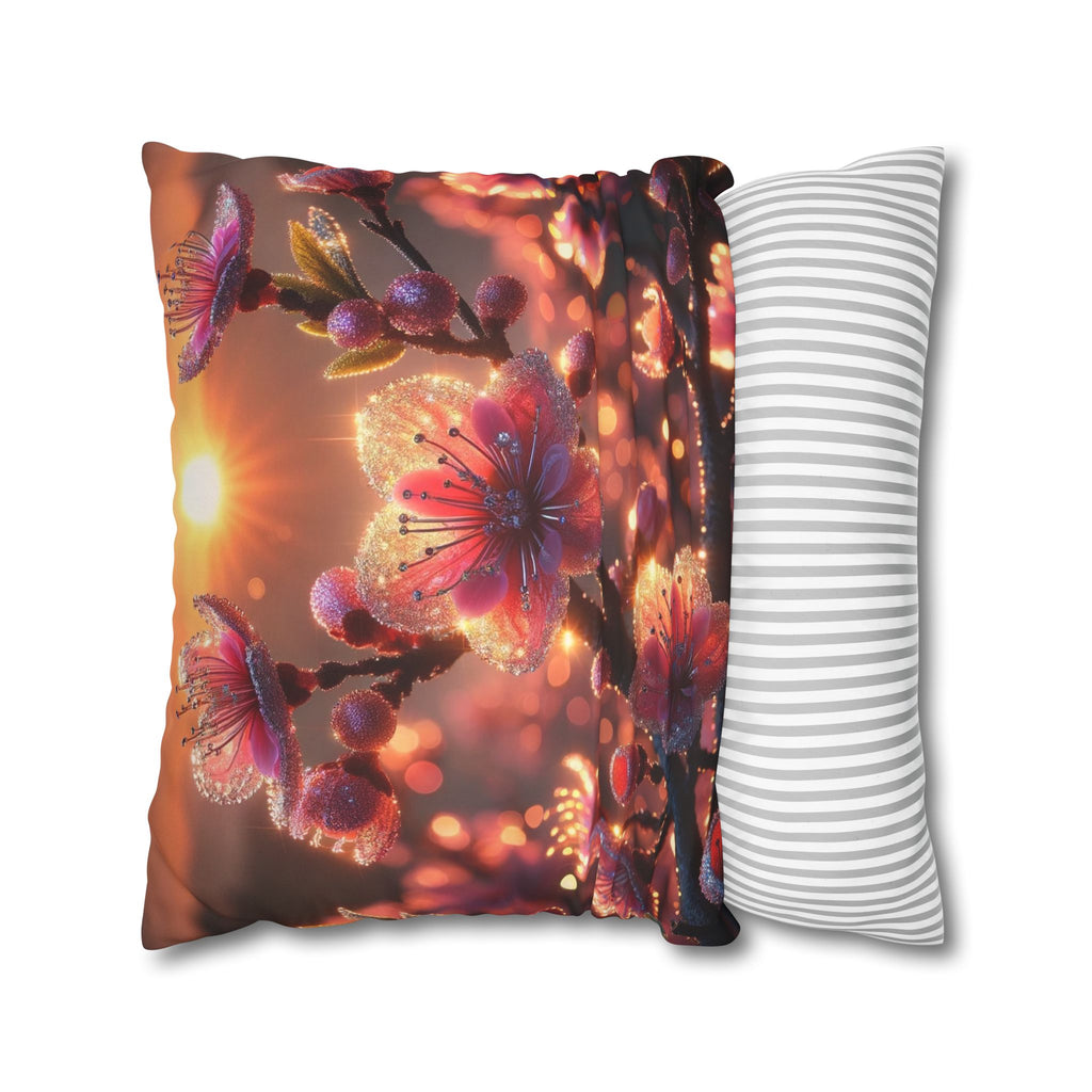Pink diamond flowers (in sunset) - Suede Square Pillowcase