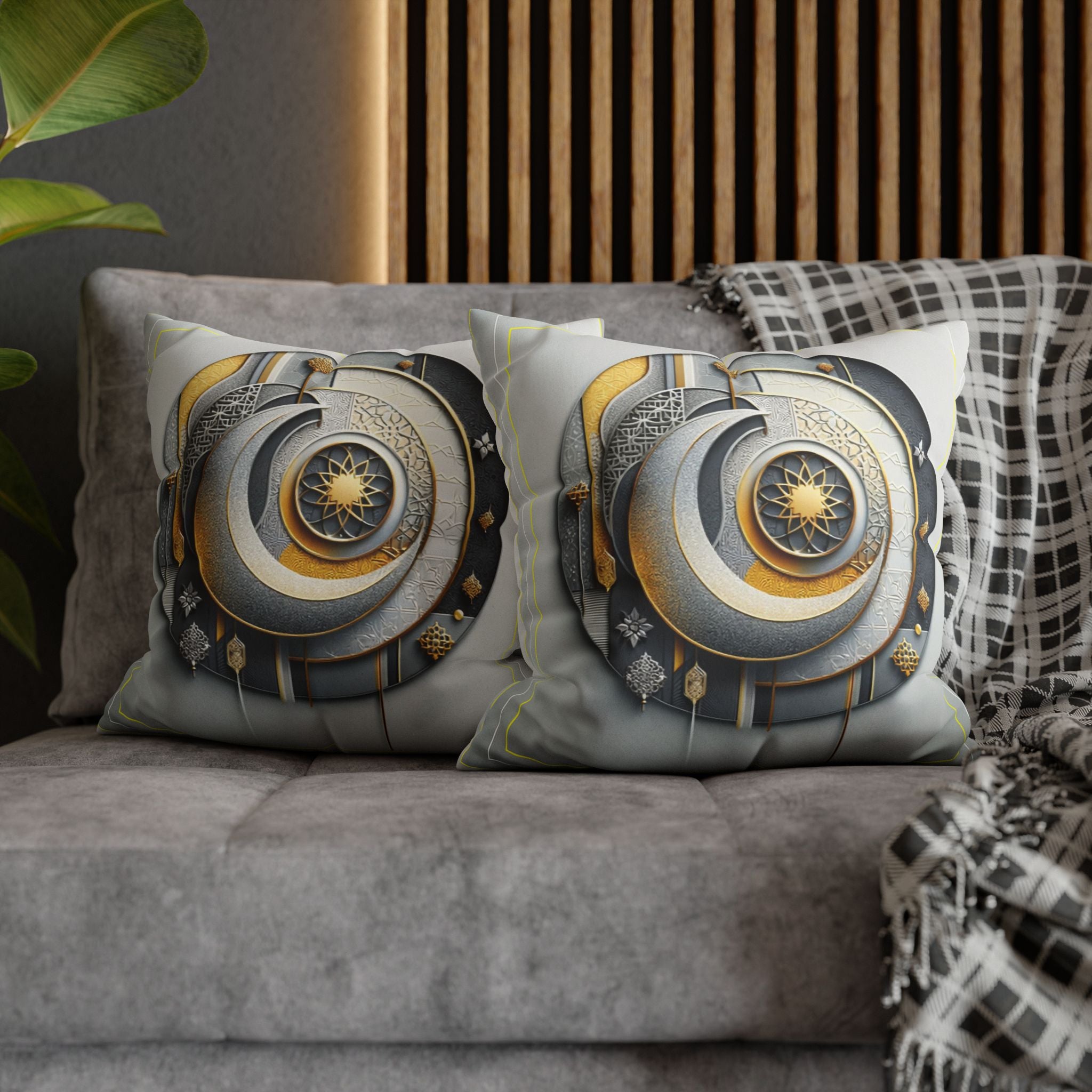 Islamic Art (gold, silver and grey) - Suede Square Pillowcase