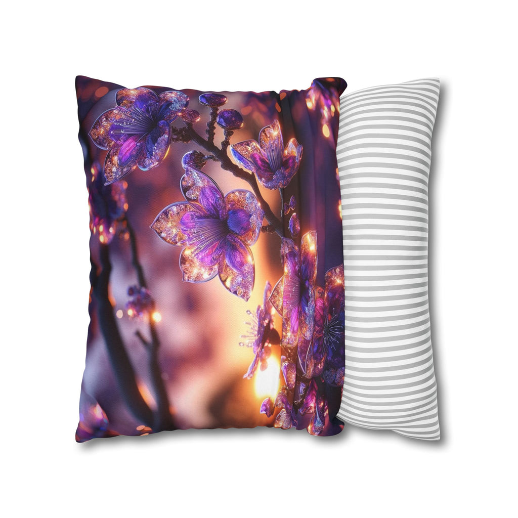 Purple diamond flowers (in sunset) - Polyester Square Pillowcase