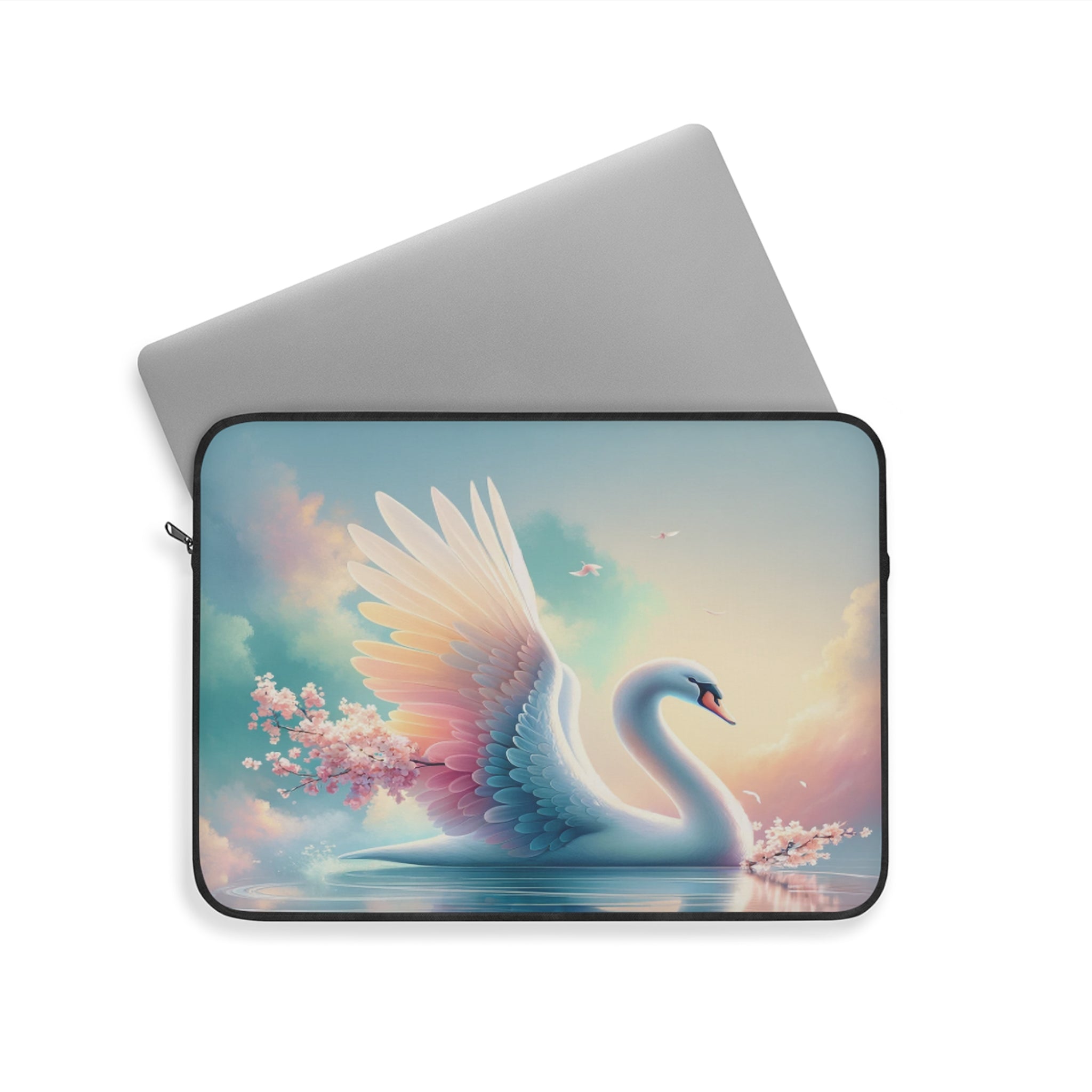 Beautiful Swan with pink flowers - Laptop Sleeve