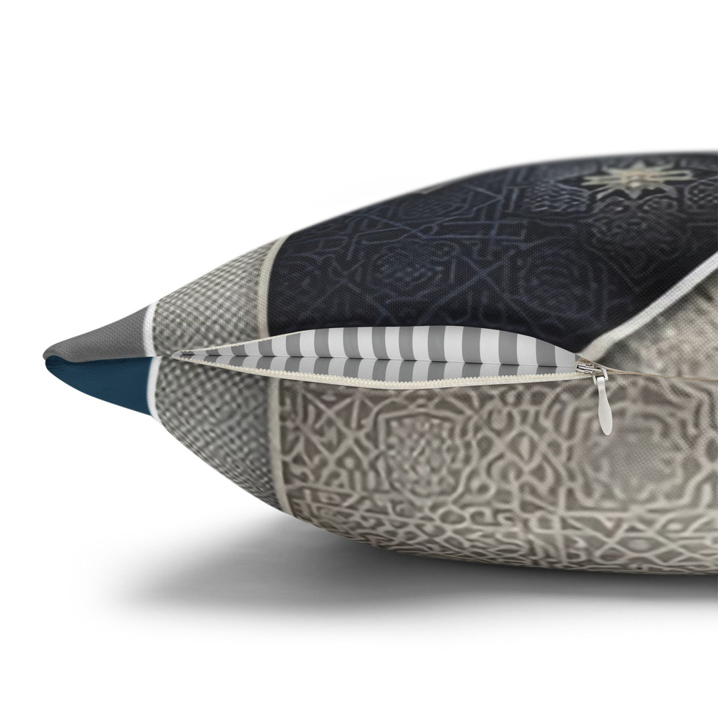 Islamic Art, Silver-blue - Polyester Square Pillowcase