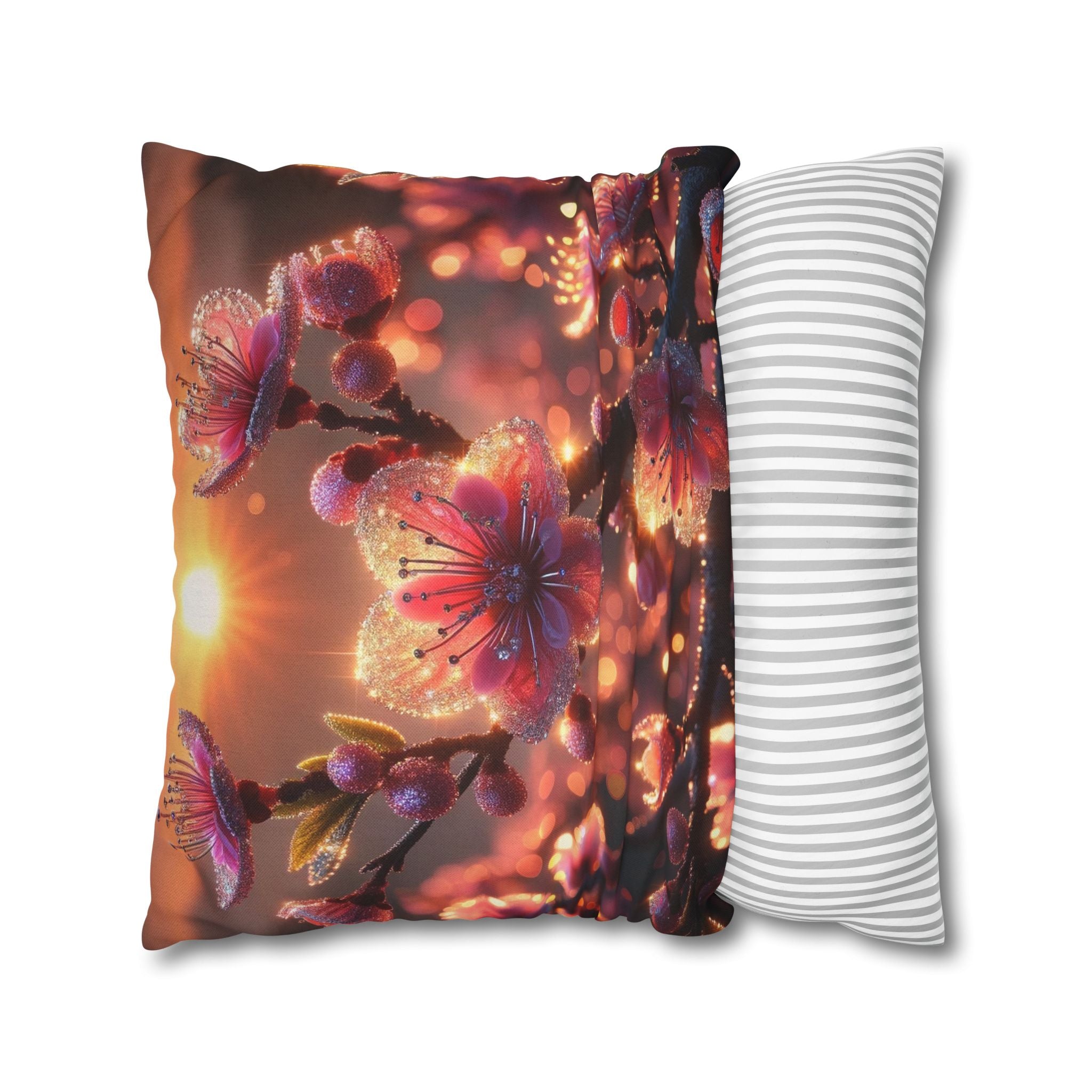 Pink flowers in sunset - Polyester Square Pillowcase