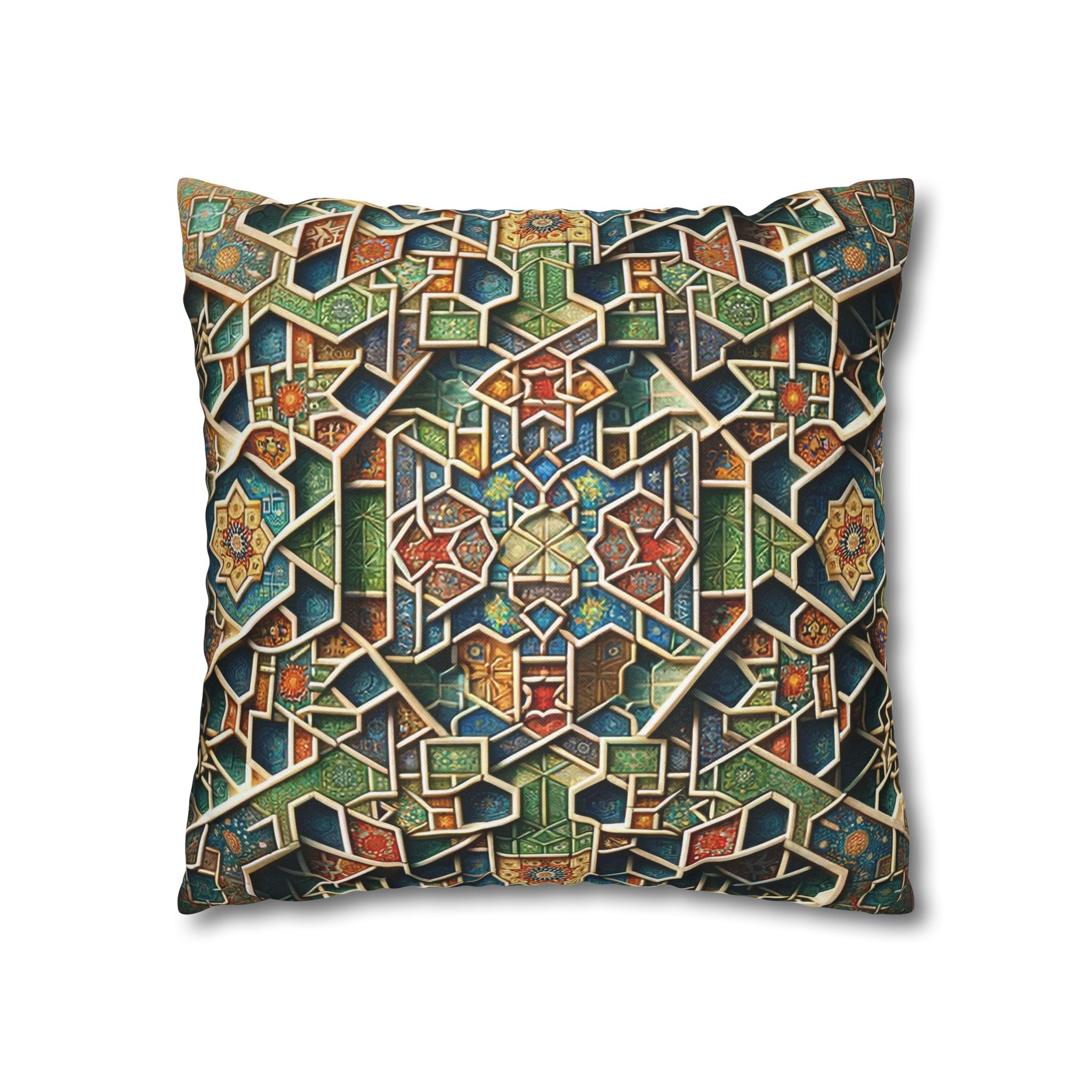 Persian art, orange-green - Polyester Square Pillowcase