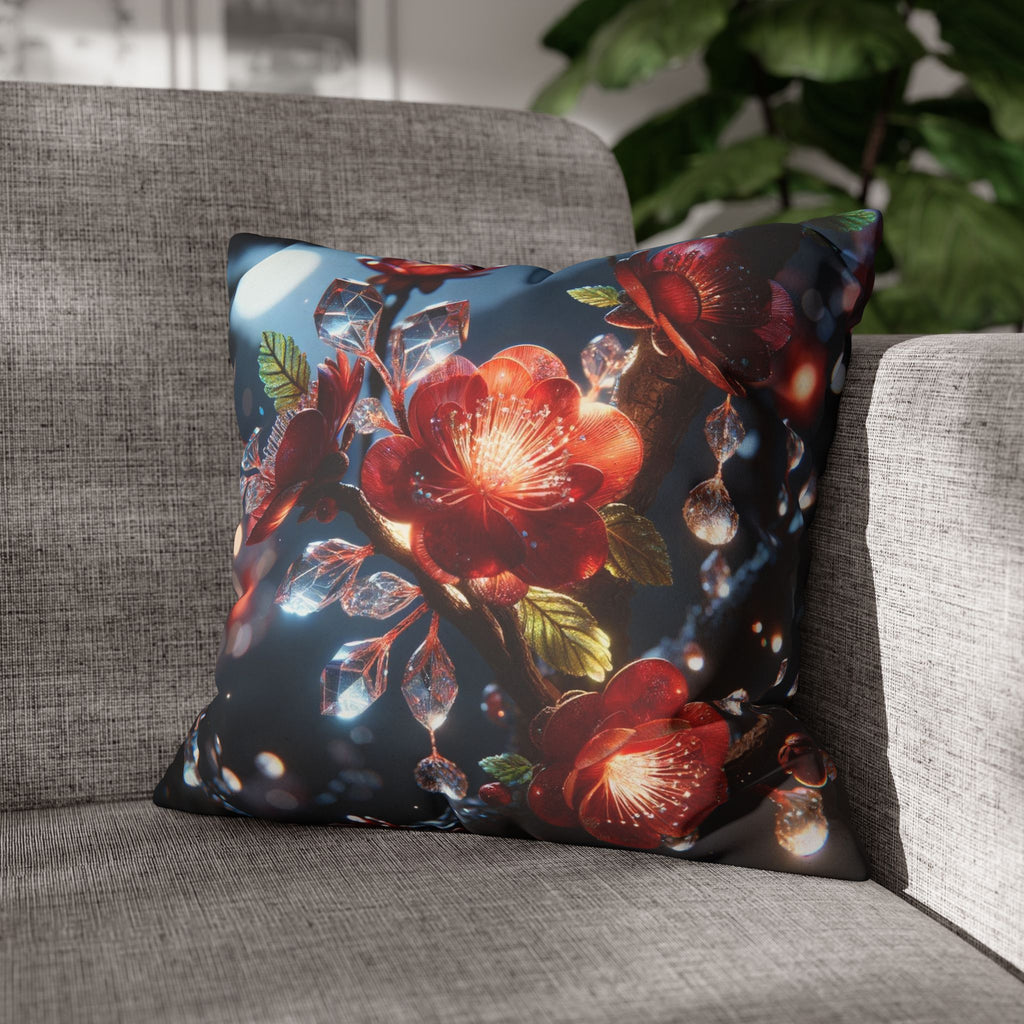 Red diamond flowers (in moonlight) - Suede Square Pillowcase