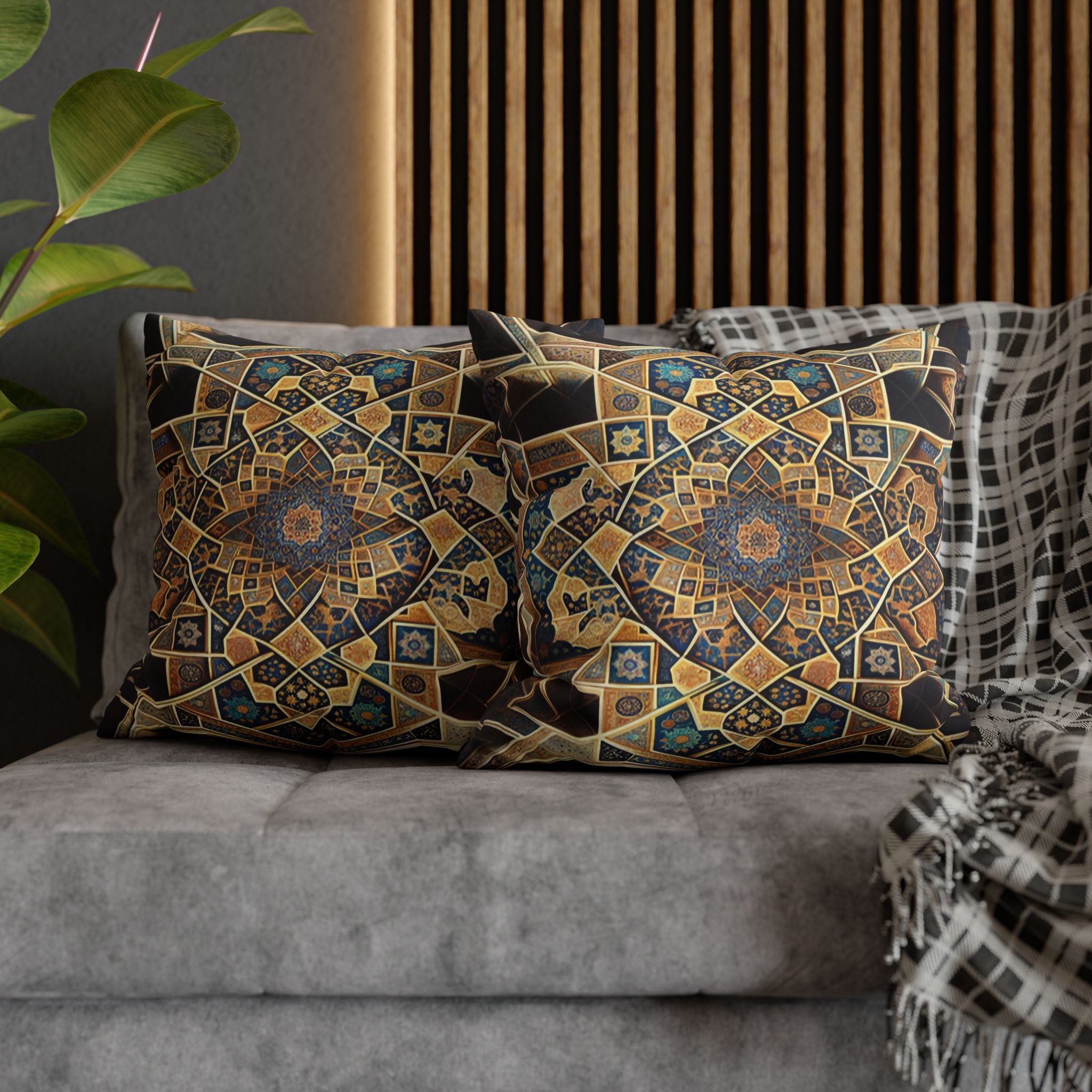 Persian Art, yellow-brown - Polyester Square Pillowcase