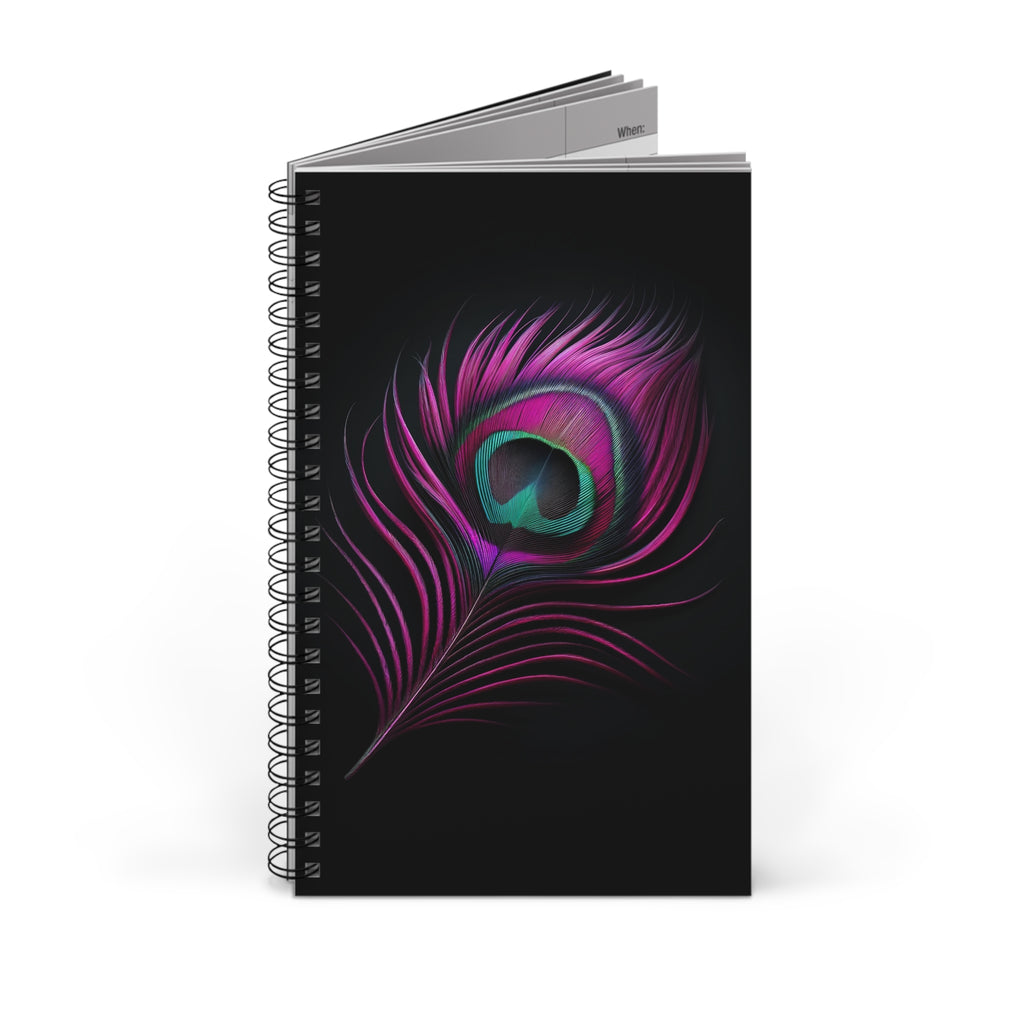 Fantasy Peacock Feather Fuchsia-Black- Spiral Journal