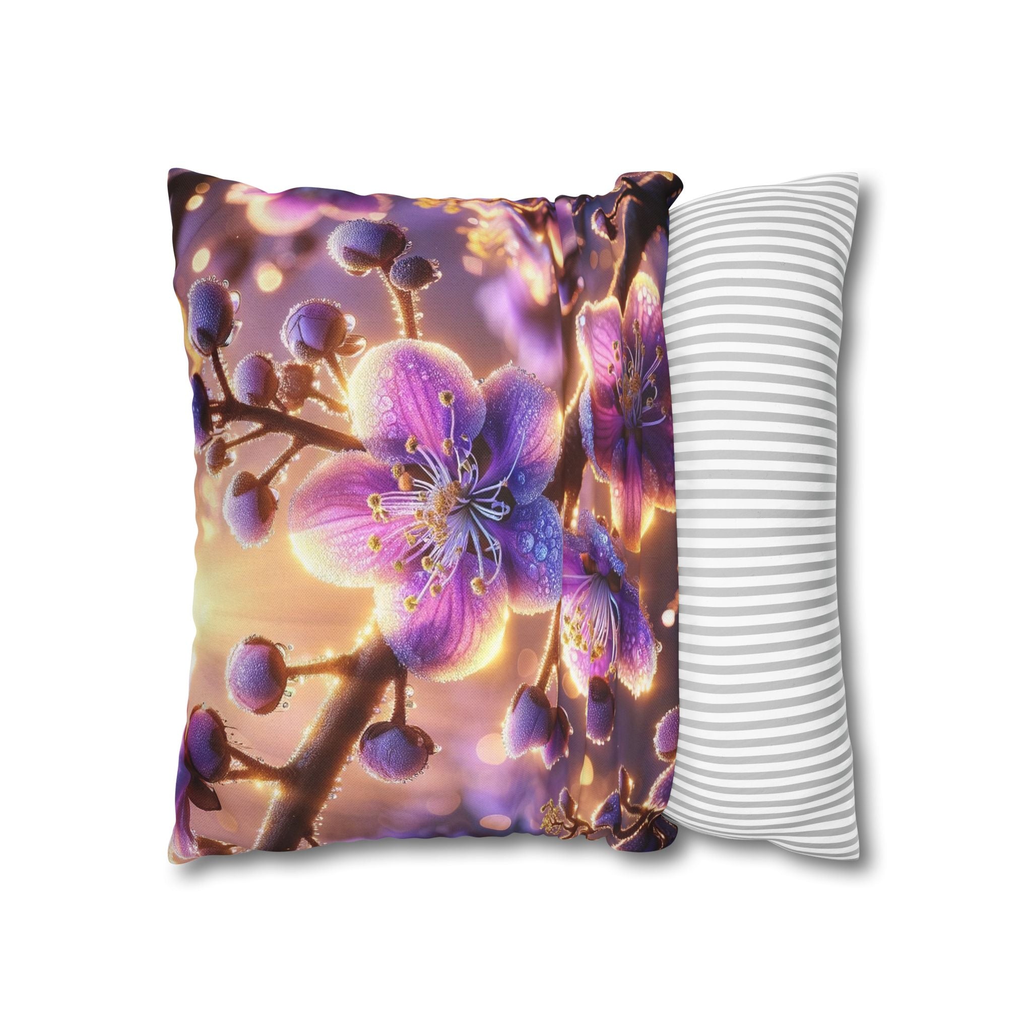 Purple-white, diamond flowers - Polyester Square Pillowcase