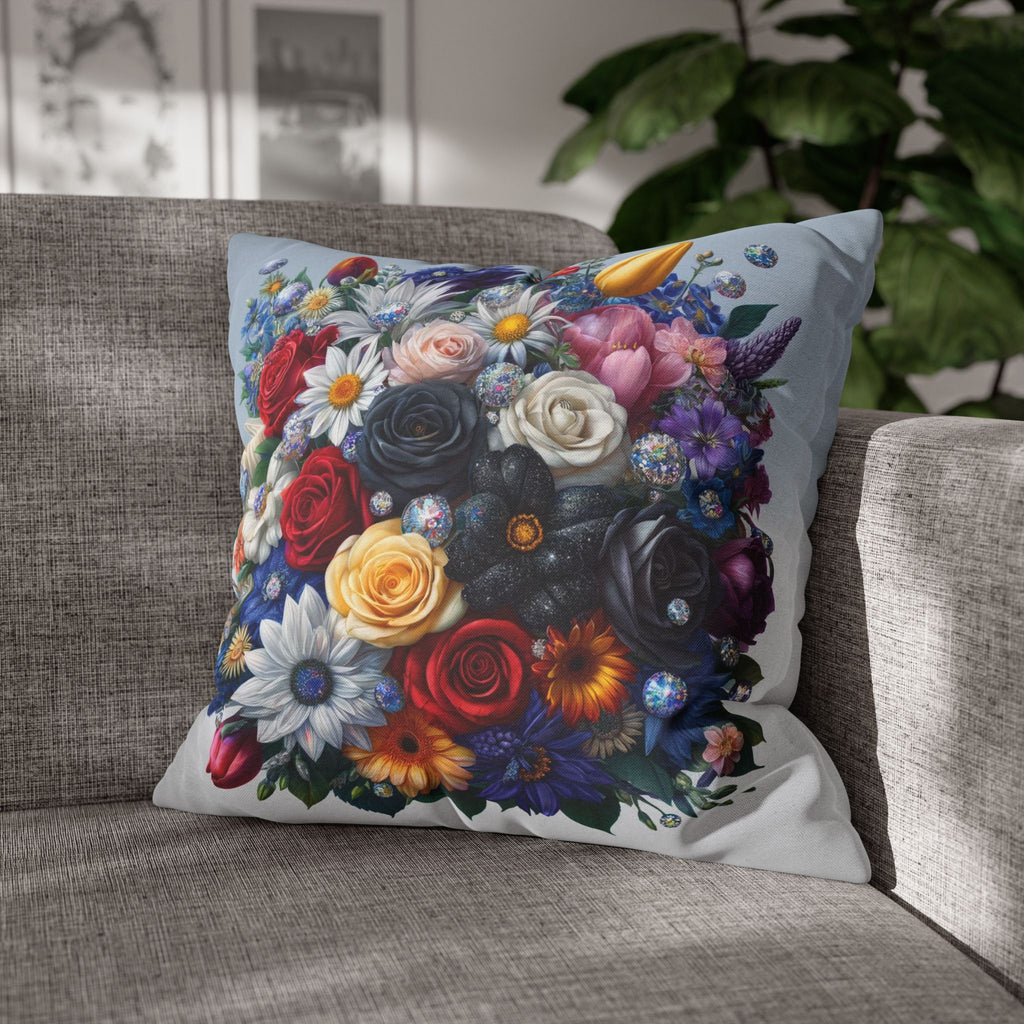 Colourful Bouquet (light-blue background) - Polyester Square Pillowcase