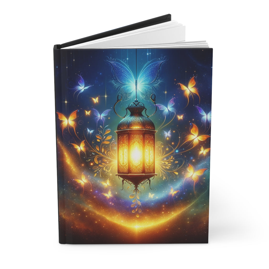 Butterflies flying around a lamp - Hardcover Notebook
