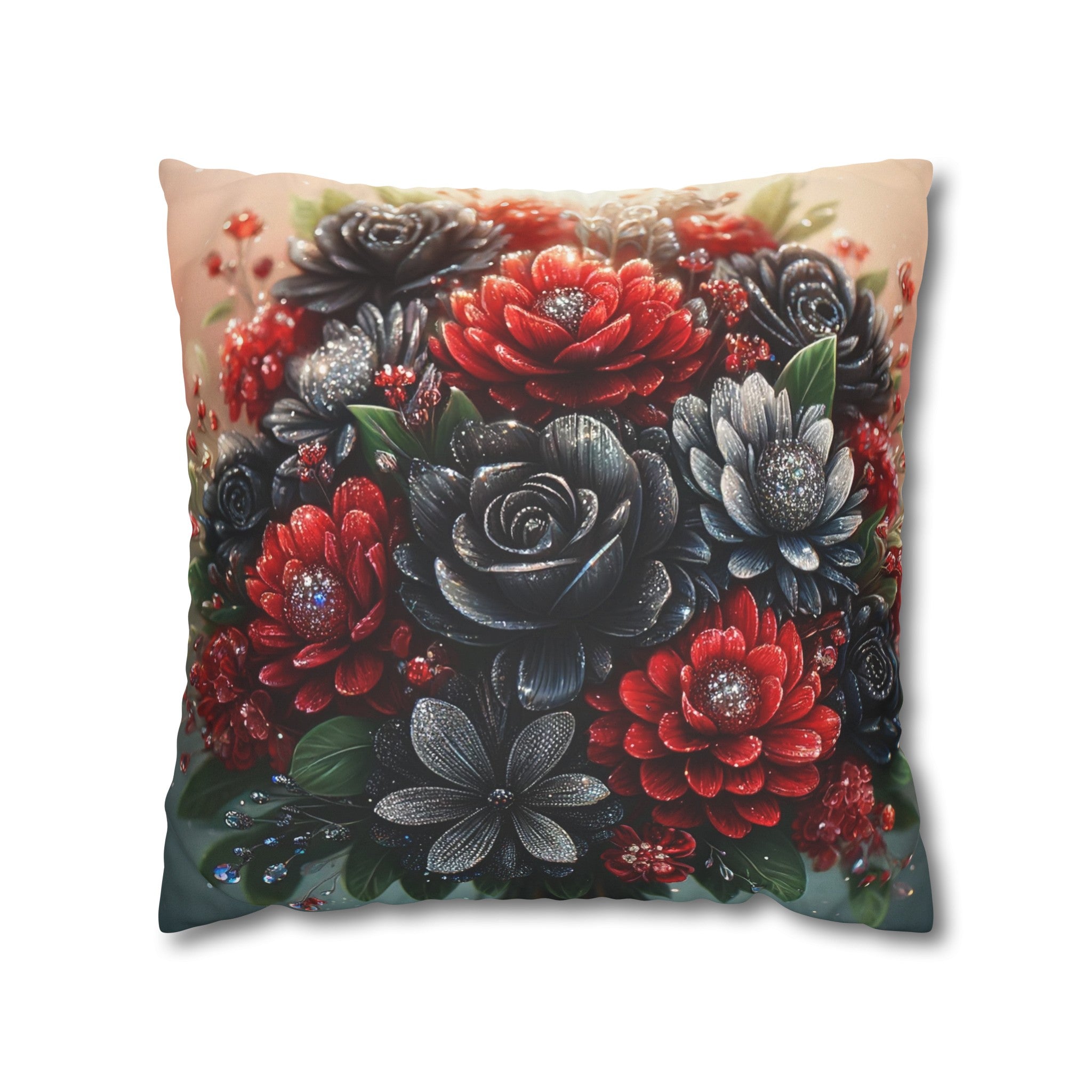 Bouquet with Black and Red flowers - Suede Square Pillowcase