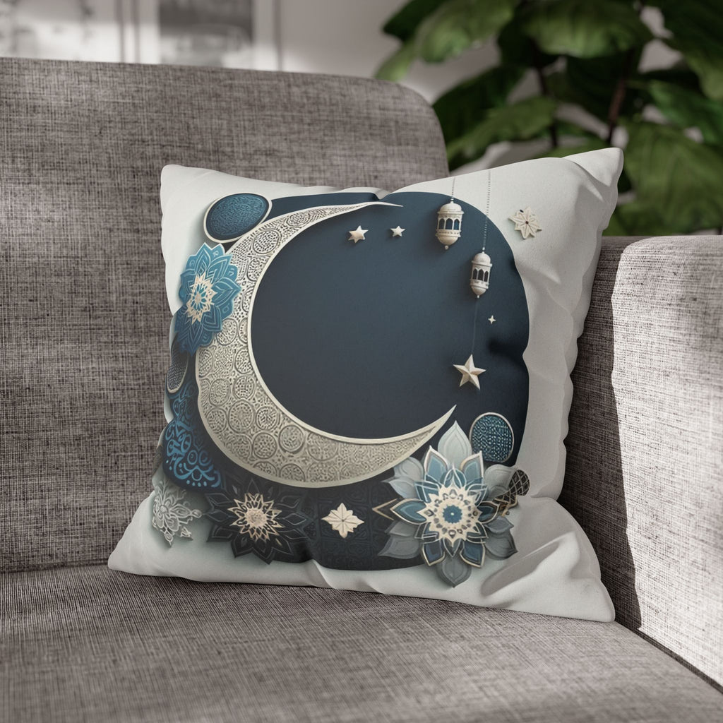 Islamic Art (large silver moon) - Suede Square Pillowcase