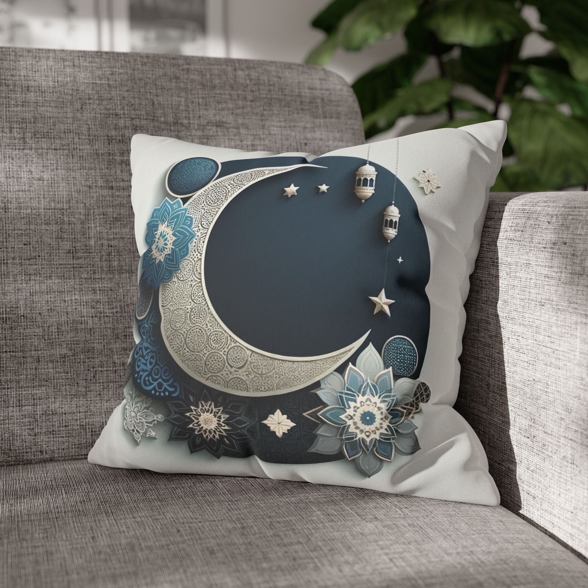 Islamic Art (large silver moon) - Suede Square Pillowcase