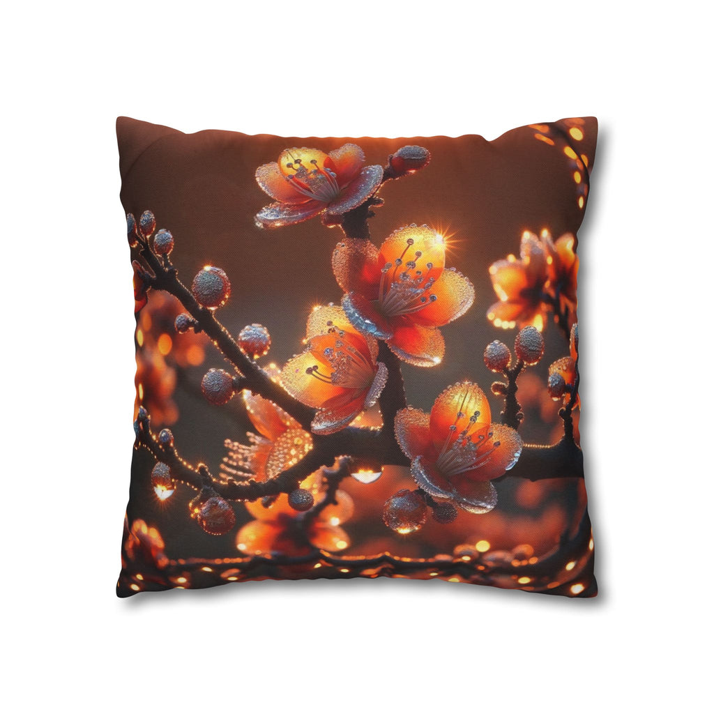 Orange flowers (brown background) - Polyester Square Pillowcase