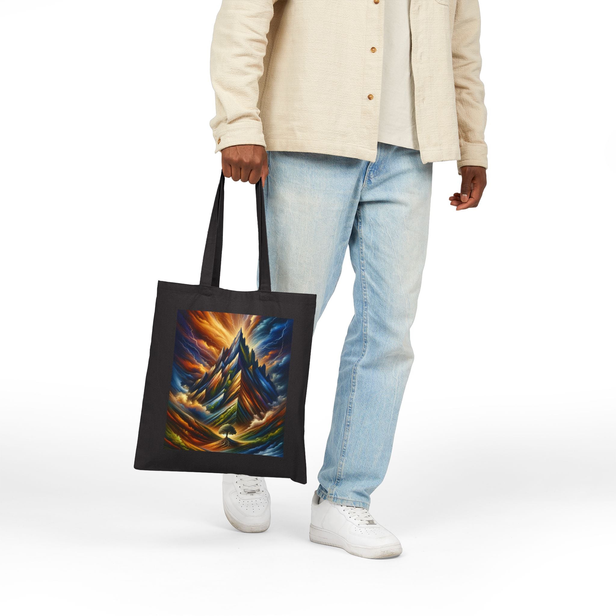 Vibrant Mountain Art Tote Bag, Eco-Friendly Canvas Bag, Reusable Shopping Tote, Gift for Nature Lovers, Art Lovers' Tote