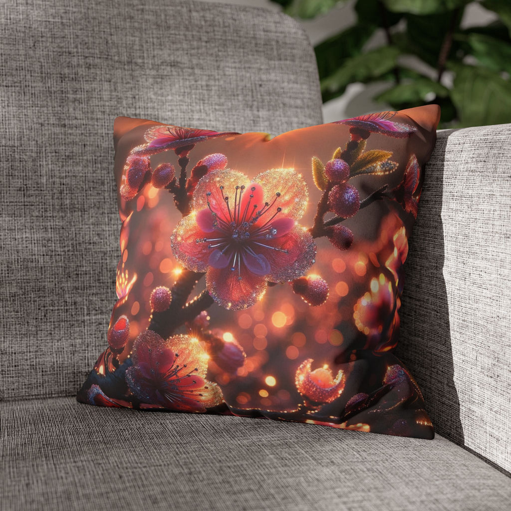 Pink diamond flowers (in sunset) - Suede Square Pillowcase