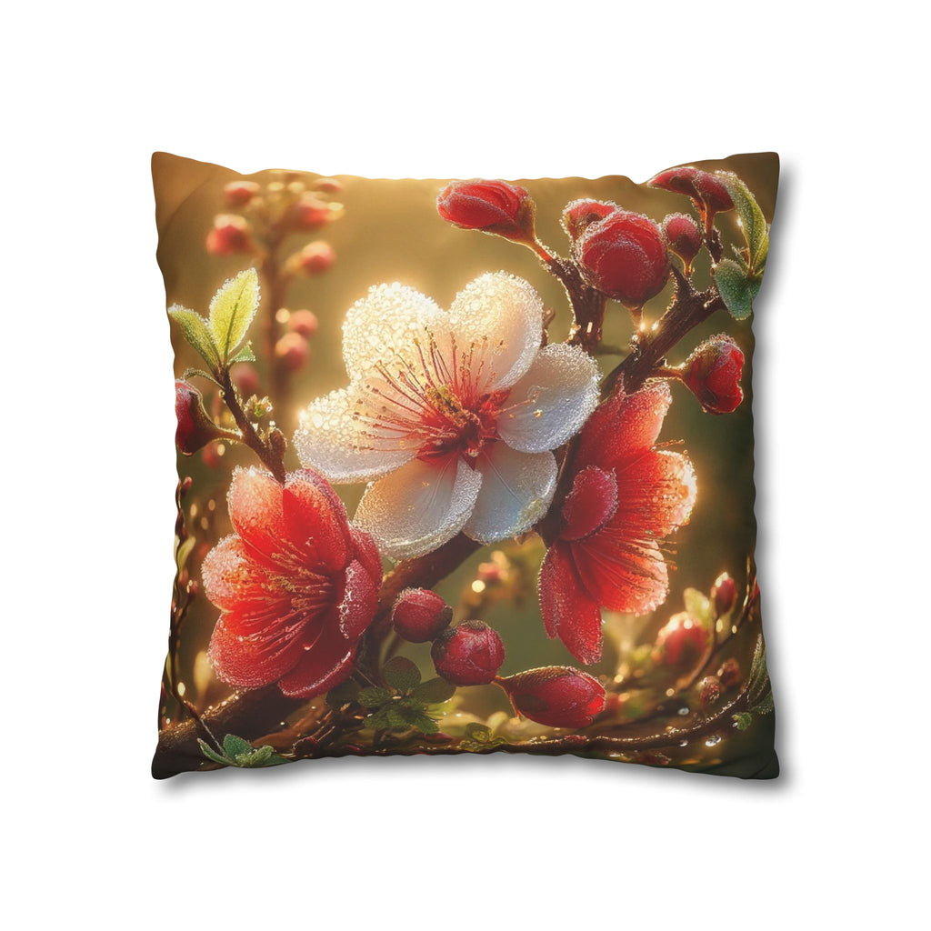 Bright red and white flowers - Suede Square Pillowcase