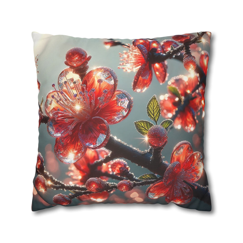 Red diamond flowers (at sunrise) - Suede Square Pillowcase