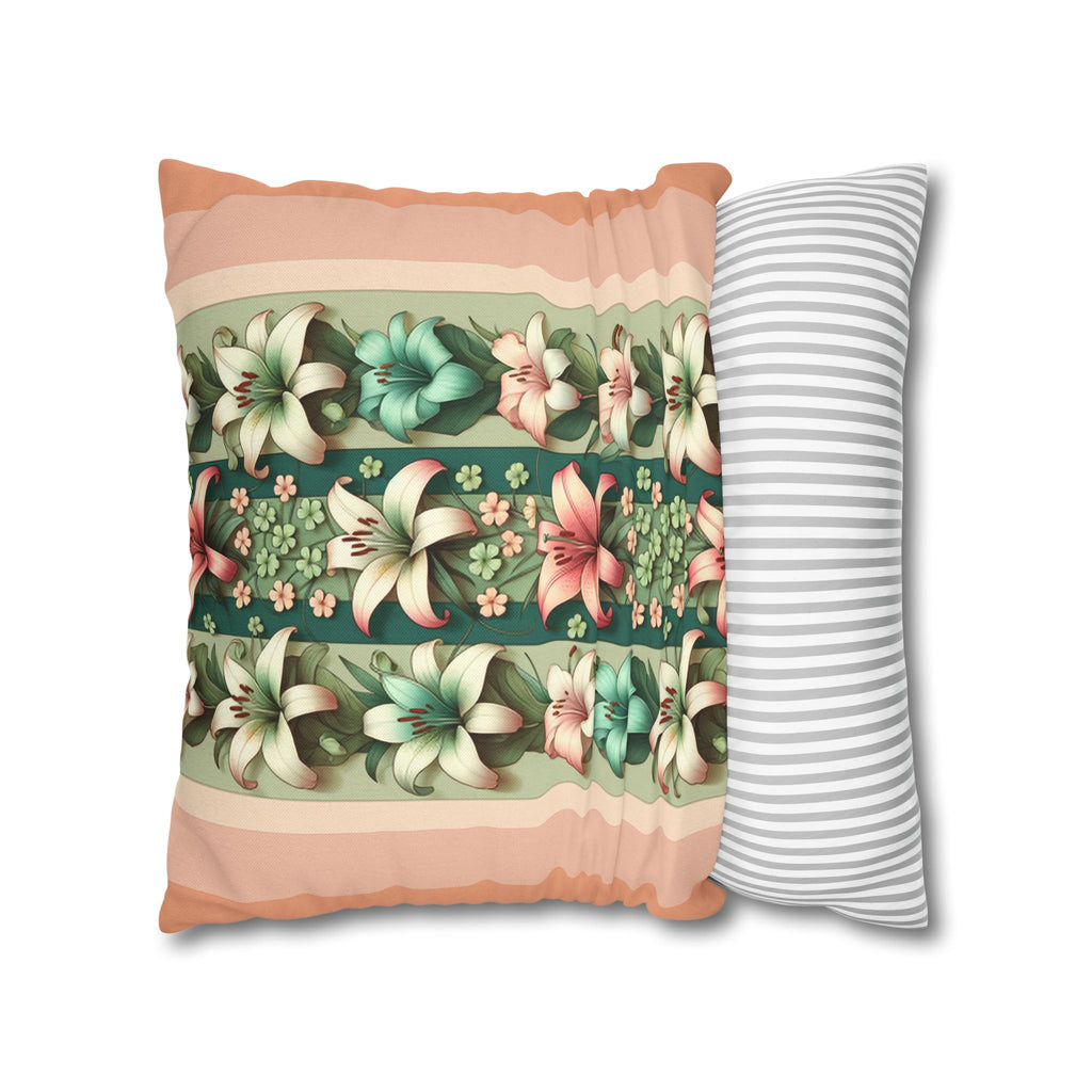 Lilies on peach background - Polyester Square Pillowcase