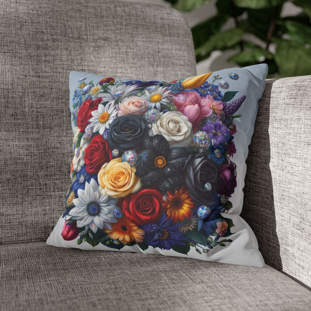 Colourful Bouquet (light-blue background) - Polyester Square Pillowcase