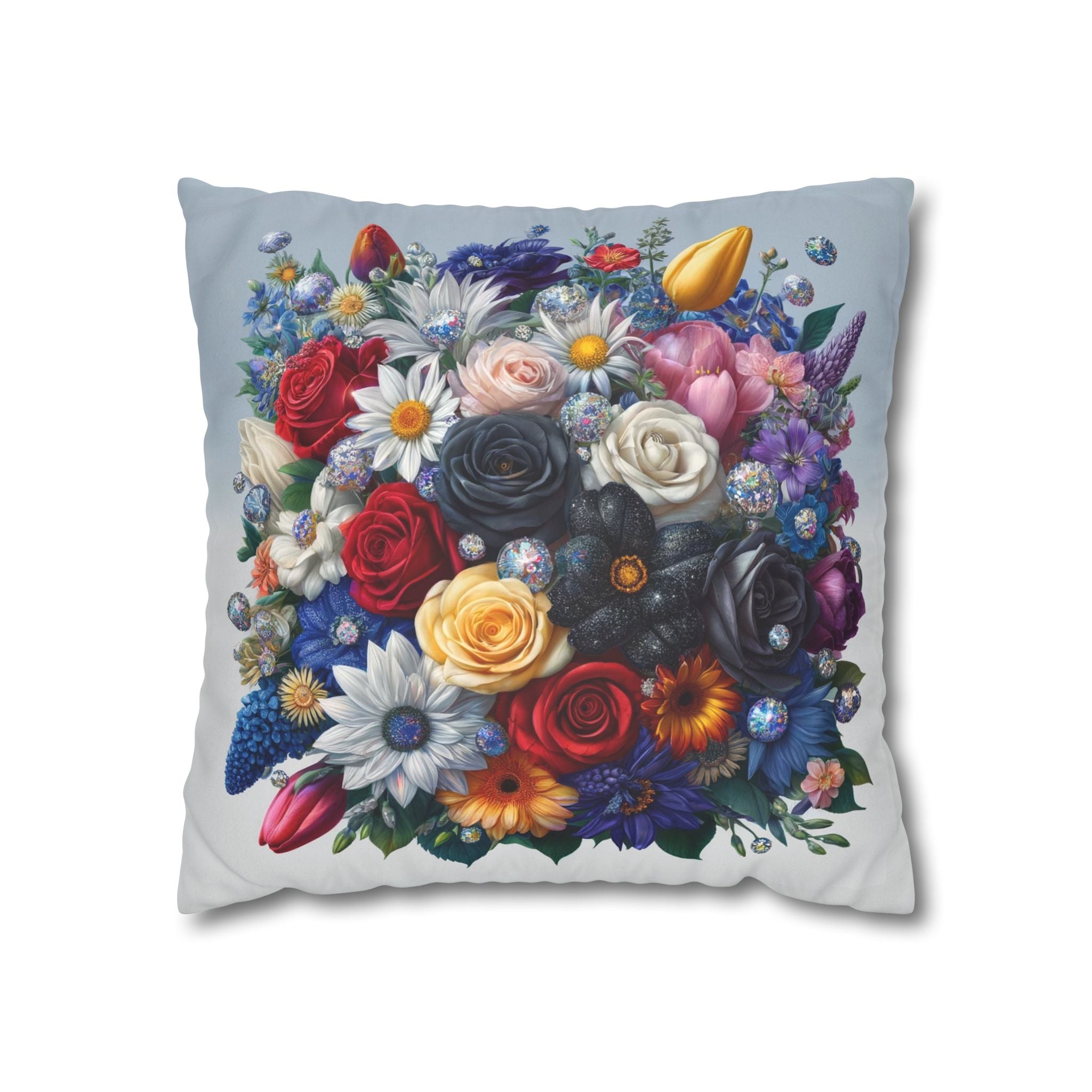 Colourful Bouquet (blue background) - Suede Square Pillowcase