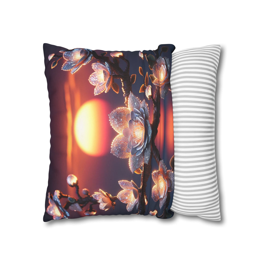White, diamond flowers in the night - Suede Square Pillowcase