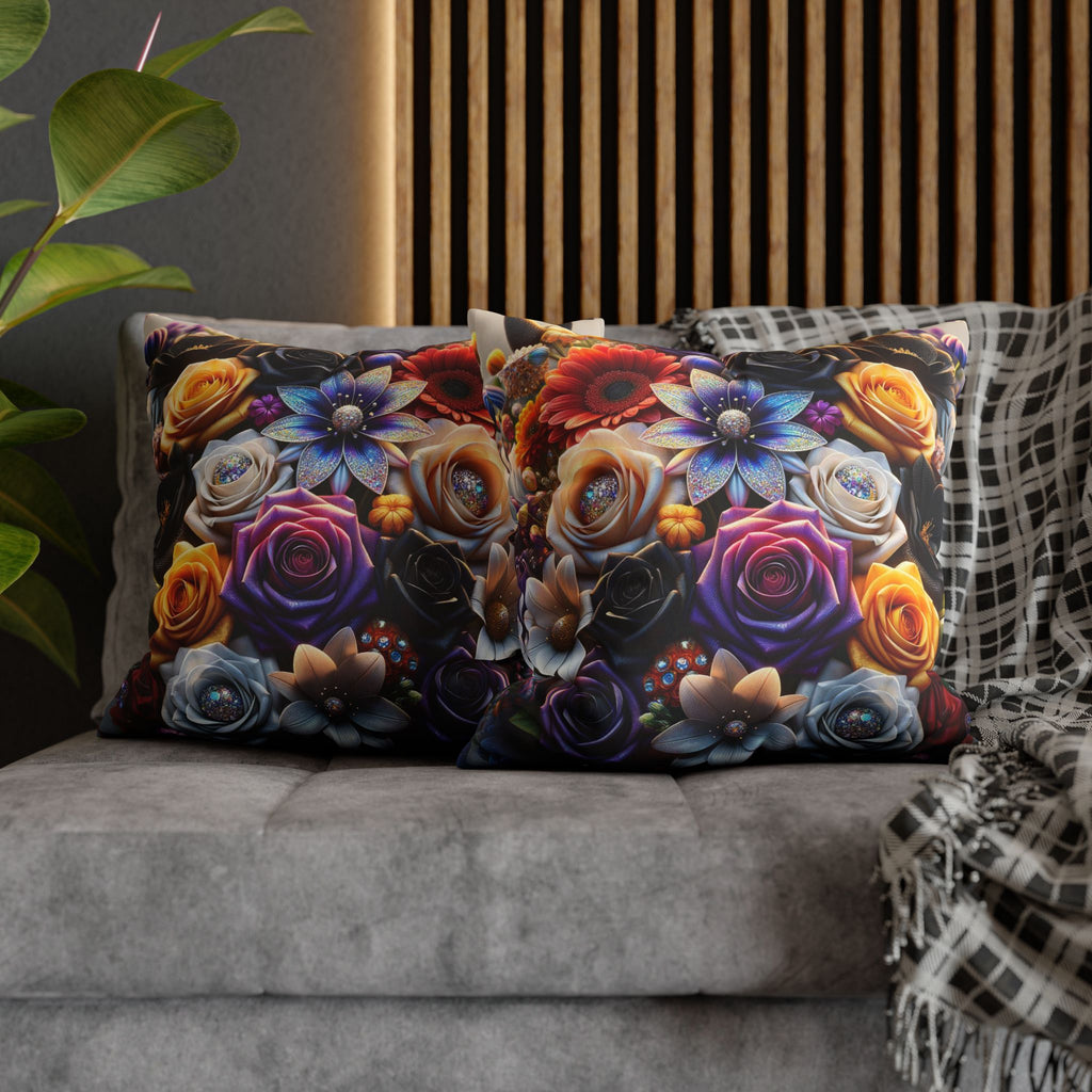 Colourful Bouquet of big flowers- Suede Square Pillowcase