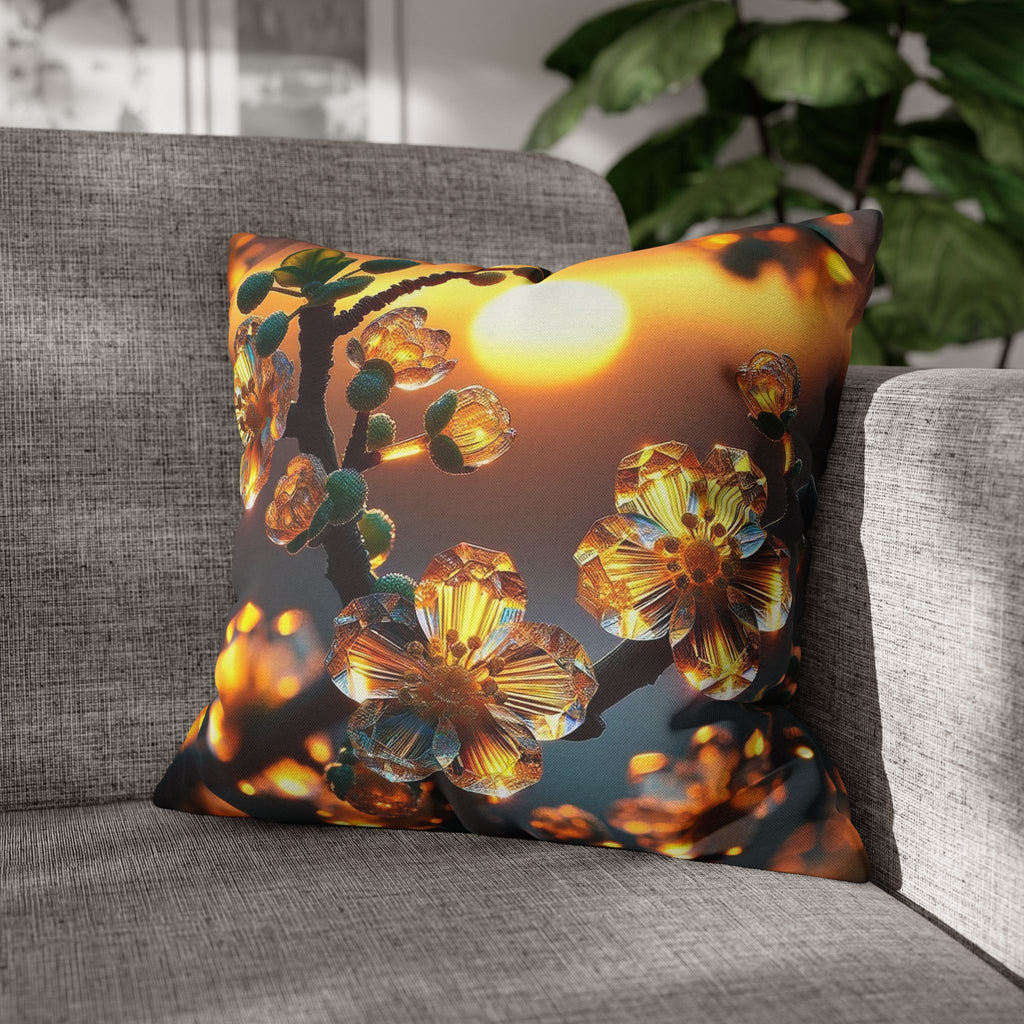 Yellow flowers in sunset - Polyester Square Pillowcase