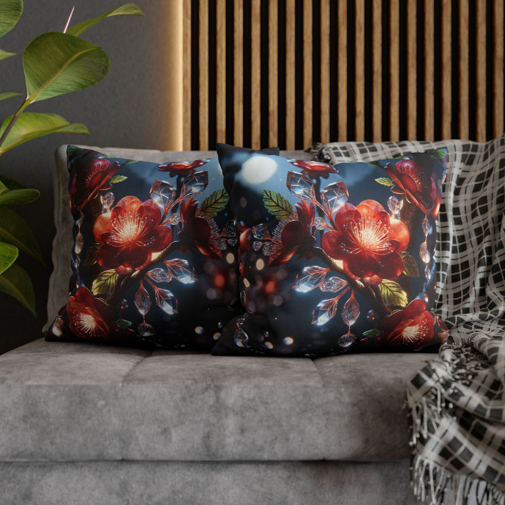 Red flowers in the night - Polyester Square Pillowcase