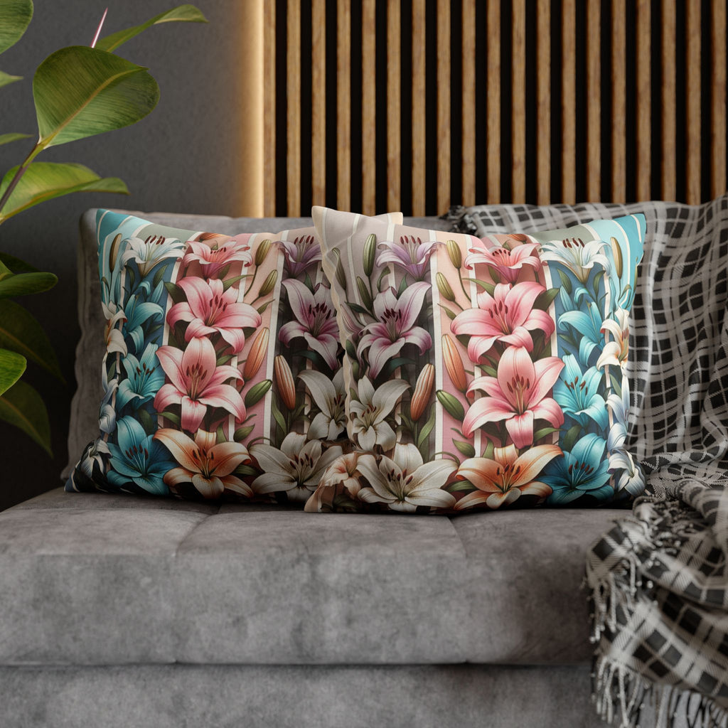 Colourful Lilies in line - Polyester Square Pillowcase