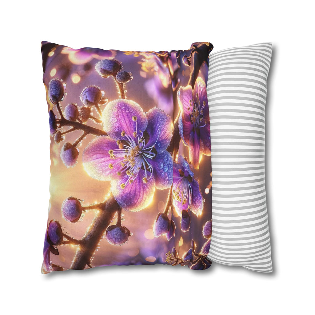 Purple-white, diamond flowers - Polyester Square Pillowcase