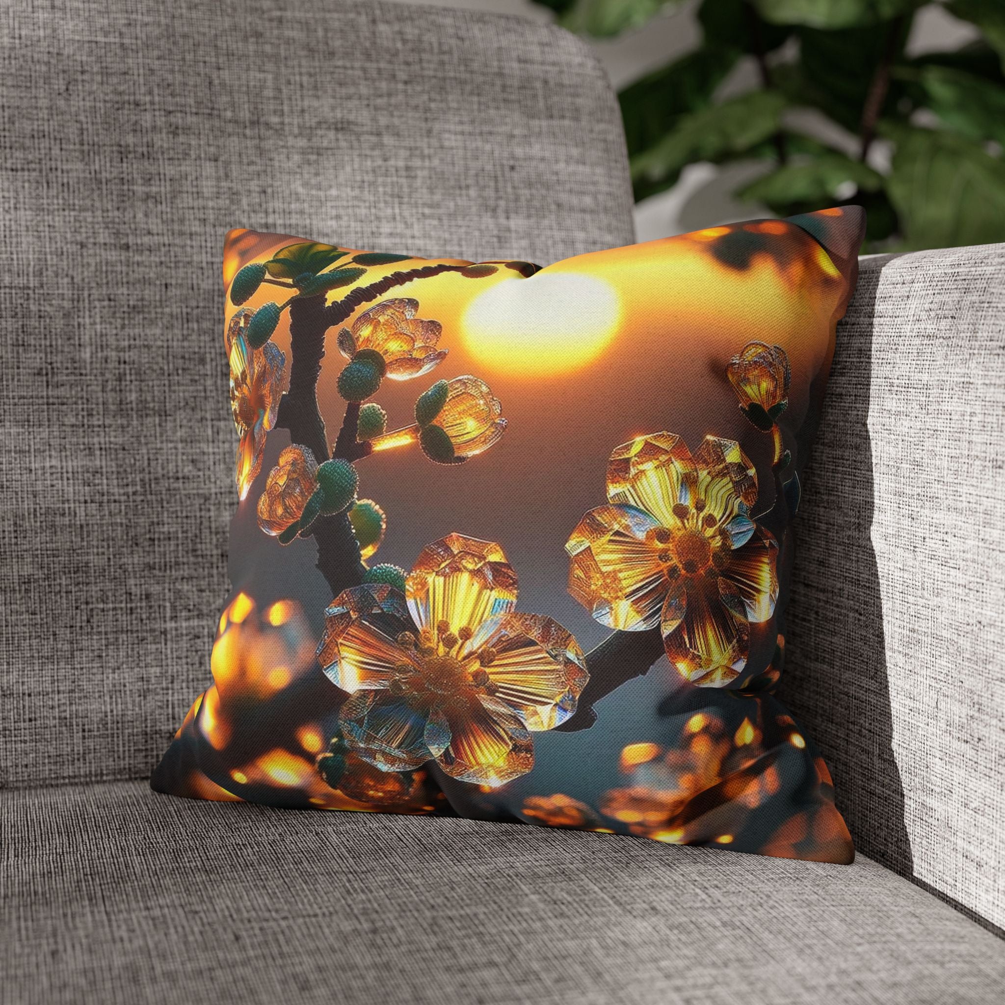Yellow flowers in sunset - Polyester Square Pillowcase