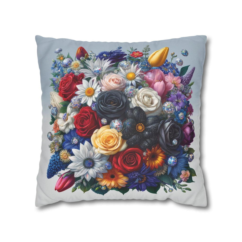 Colourful Bouquet (blue background) - Suede Square Pillowcase