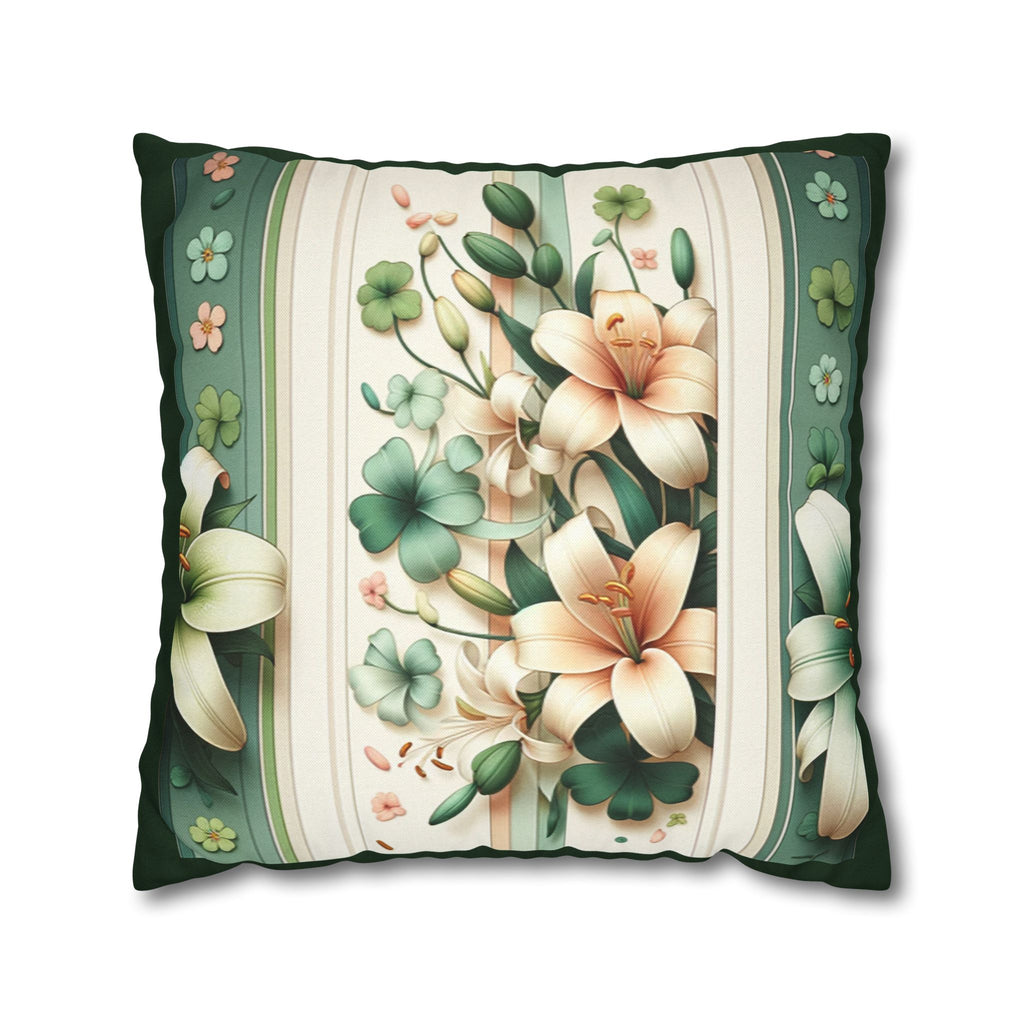 Green & peach coloured lilies - Polyester Square Pillowcase