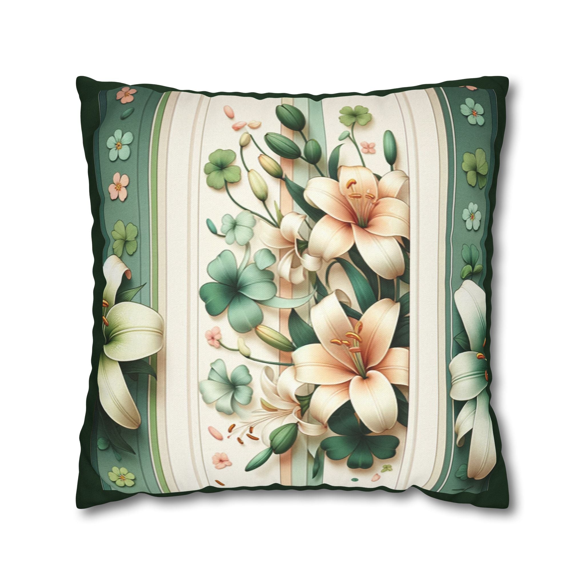 Green & peach coloured lilies - Polyester Square Pillowcase