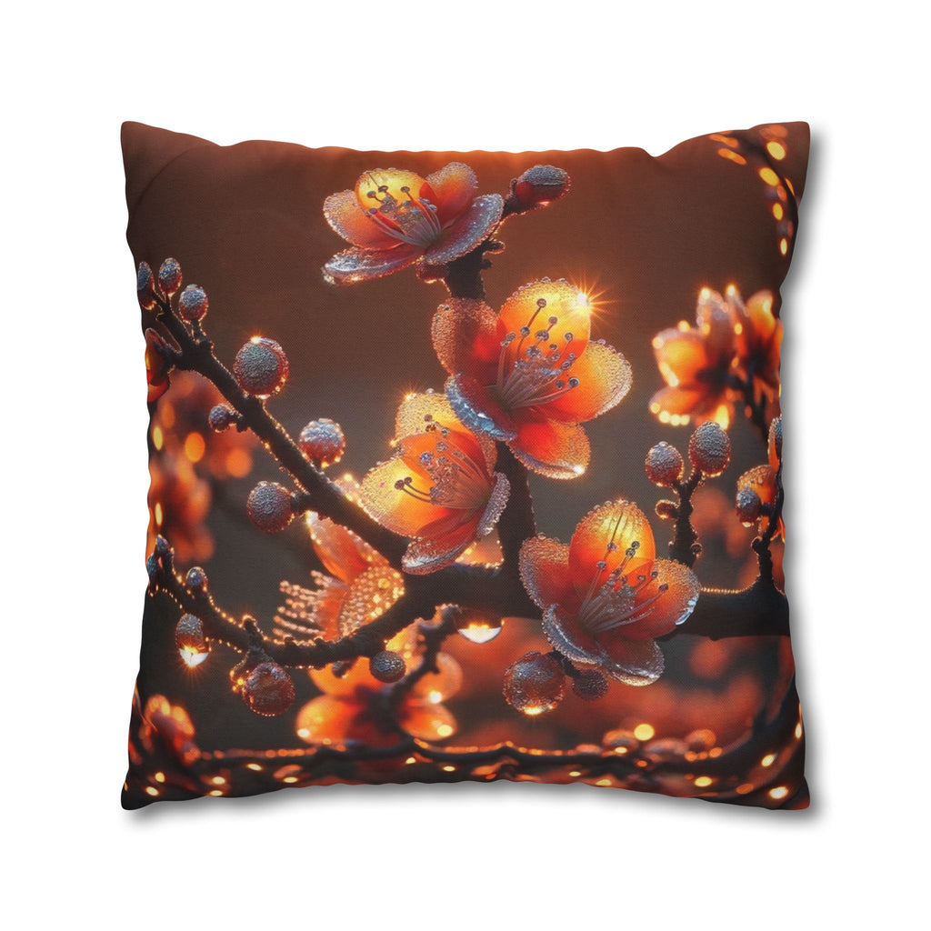 Orange flowers (brown background) - Polyester Square Pillowcase