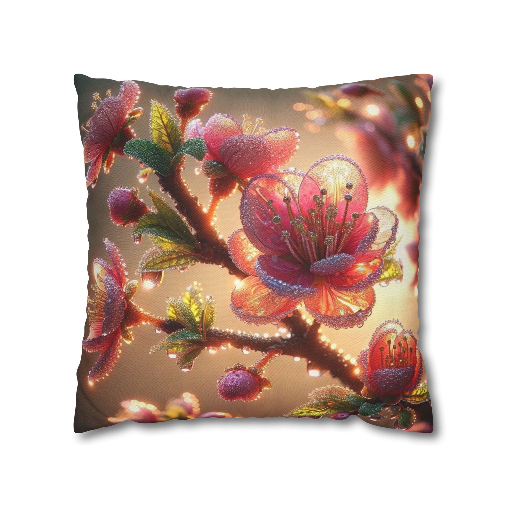 Large Pink diamond flowers - Polyester Square Pillowcase