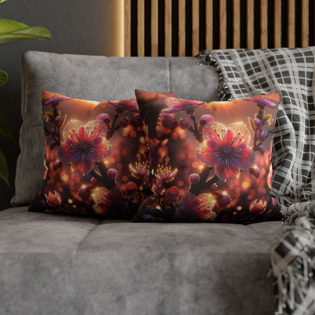 Pink flowers in sunset - Polyester Square Pillowcase