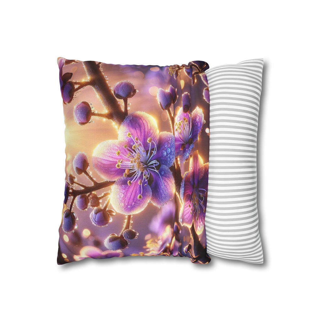 Purple-white, diamond flowers - Polyester Square Pillowcase