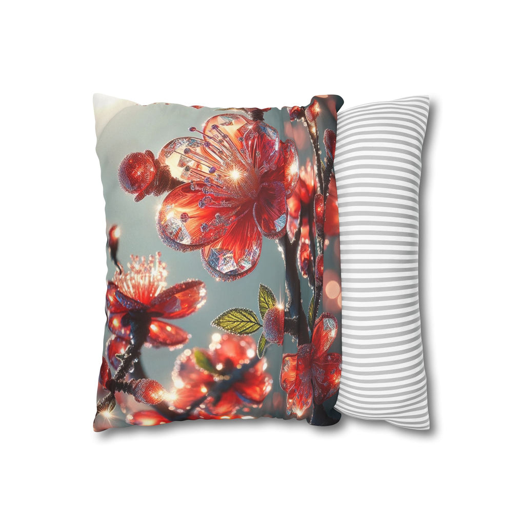 Red diamond flowers (at sunrise) - Suede Square Pillowcase