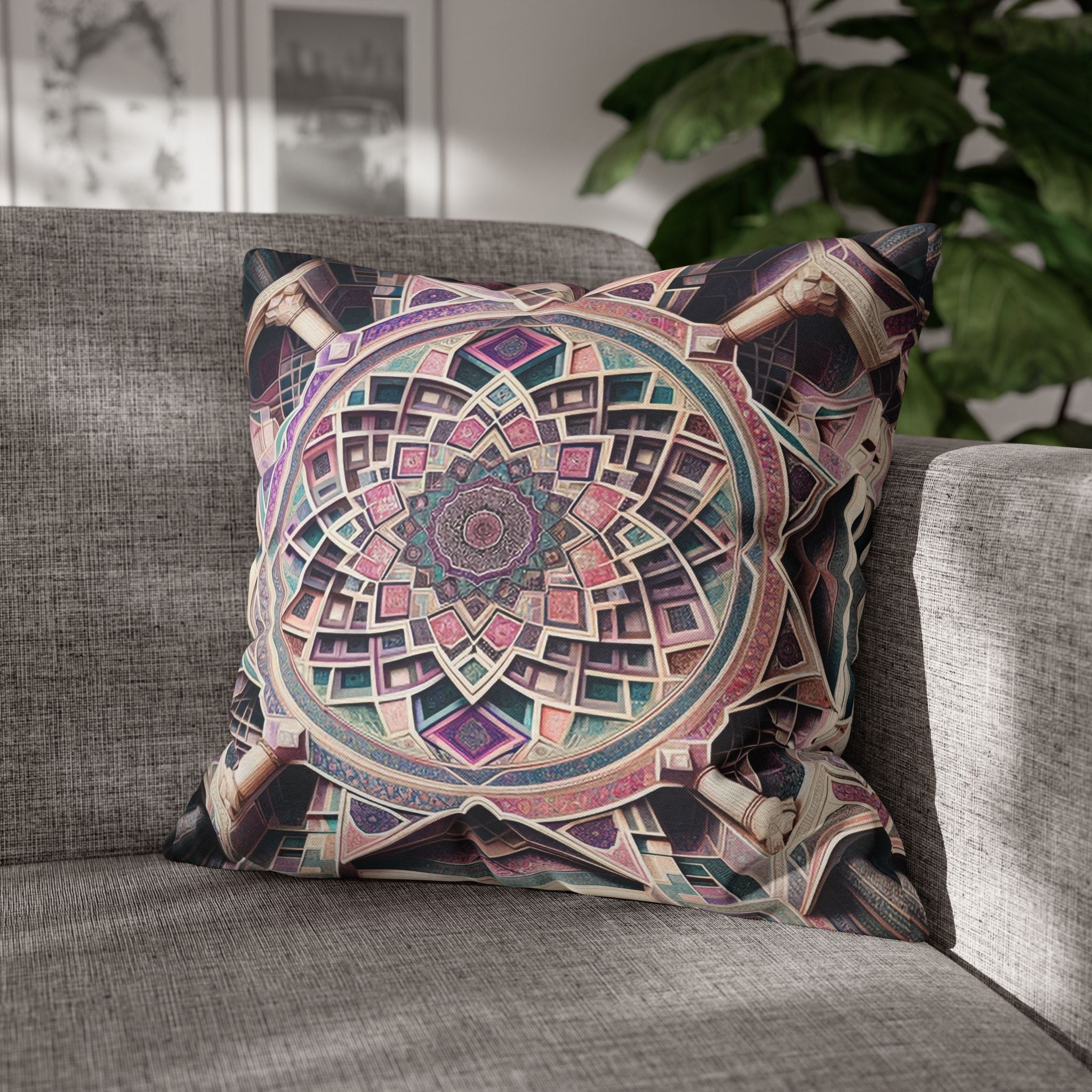 Persian art, grey-pink - Polyester Square Pillowcase