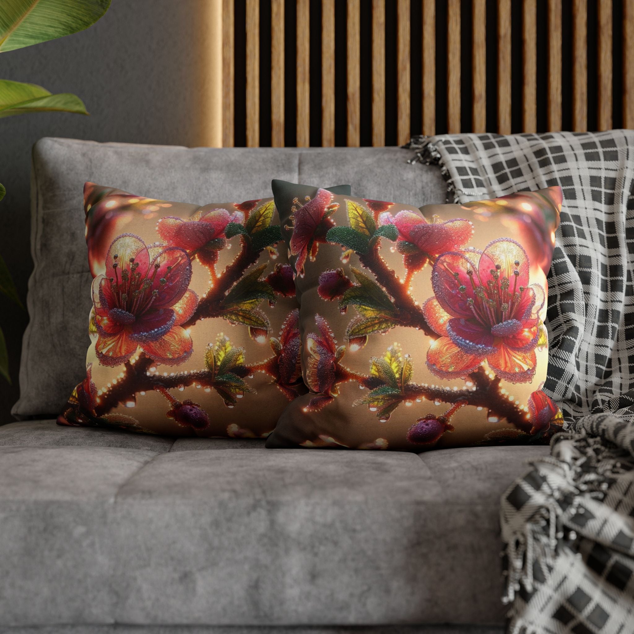 Large Pink diamond flowers - Polyester Square Pillowcase